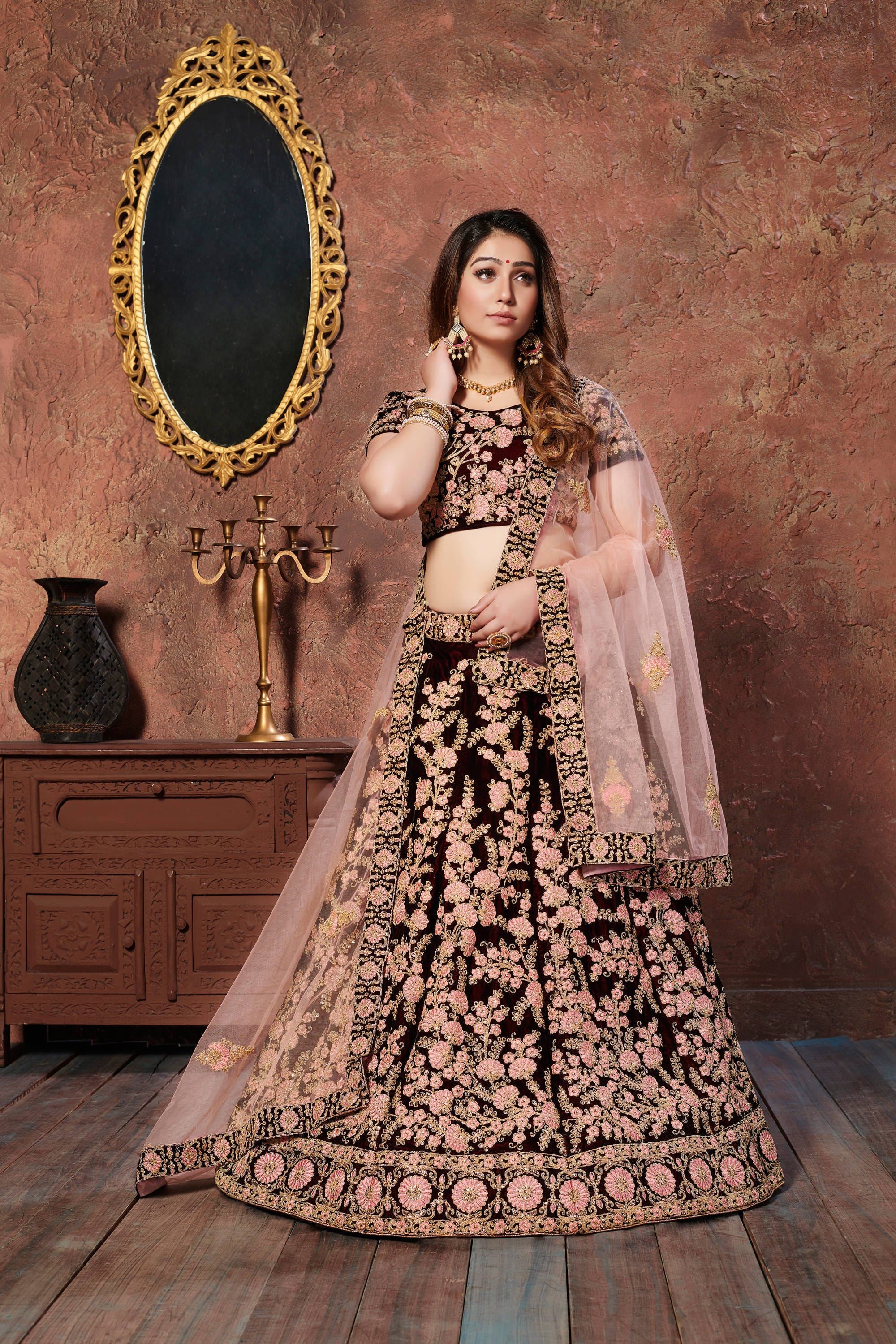 Maroon Lehenga Choli With Dori, Thread And Sequins Embroidery