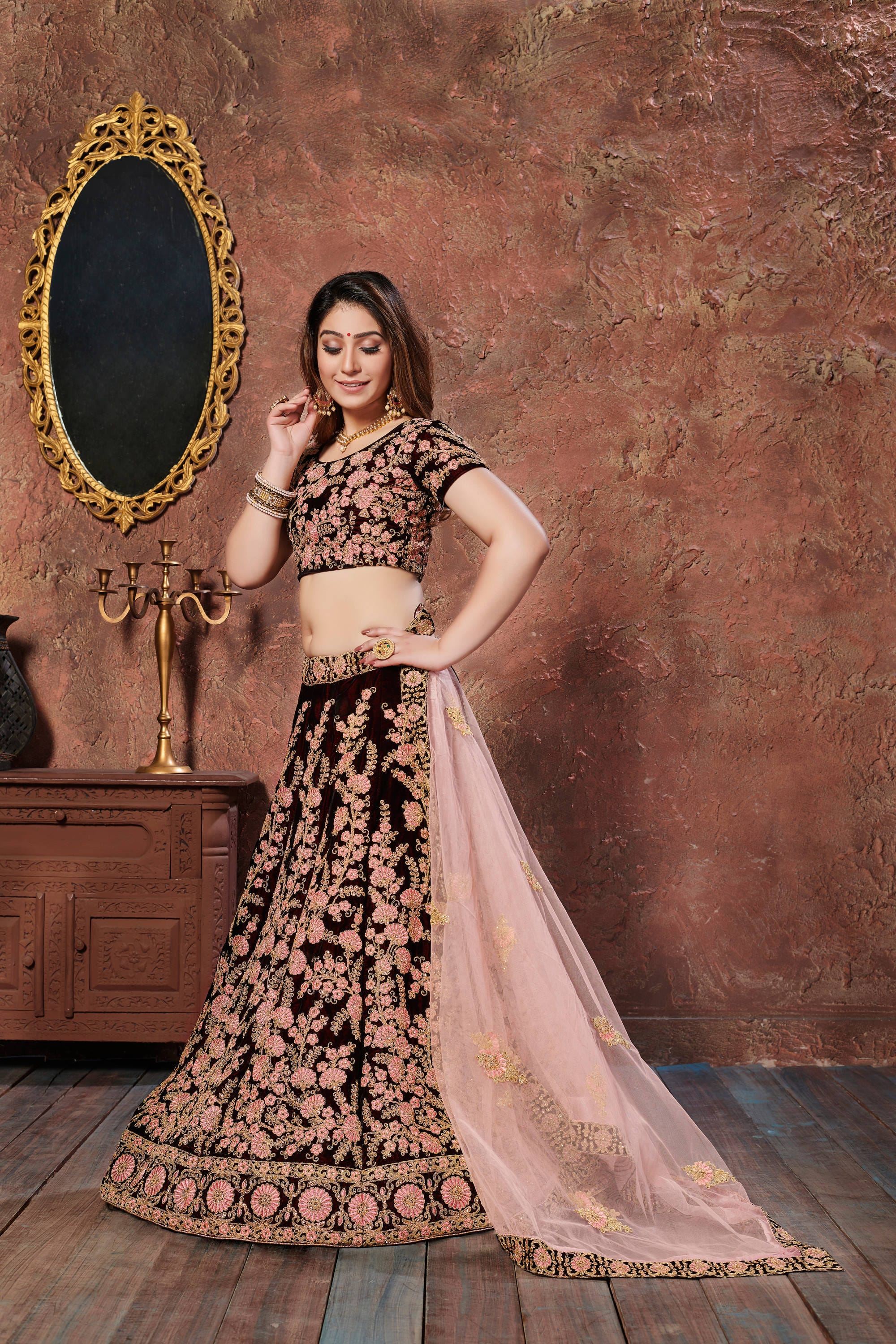 Maroon Lehenga Choli With Dori, Thread And Sequins Embroidery