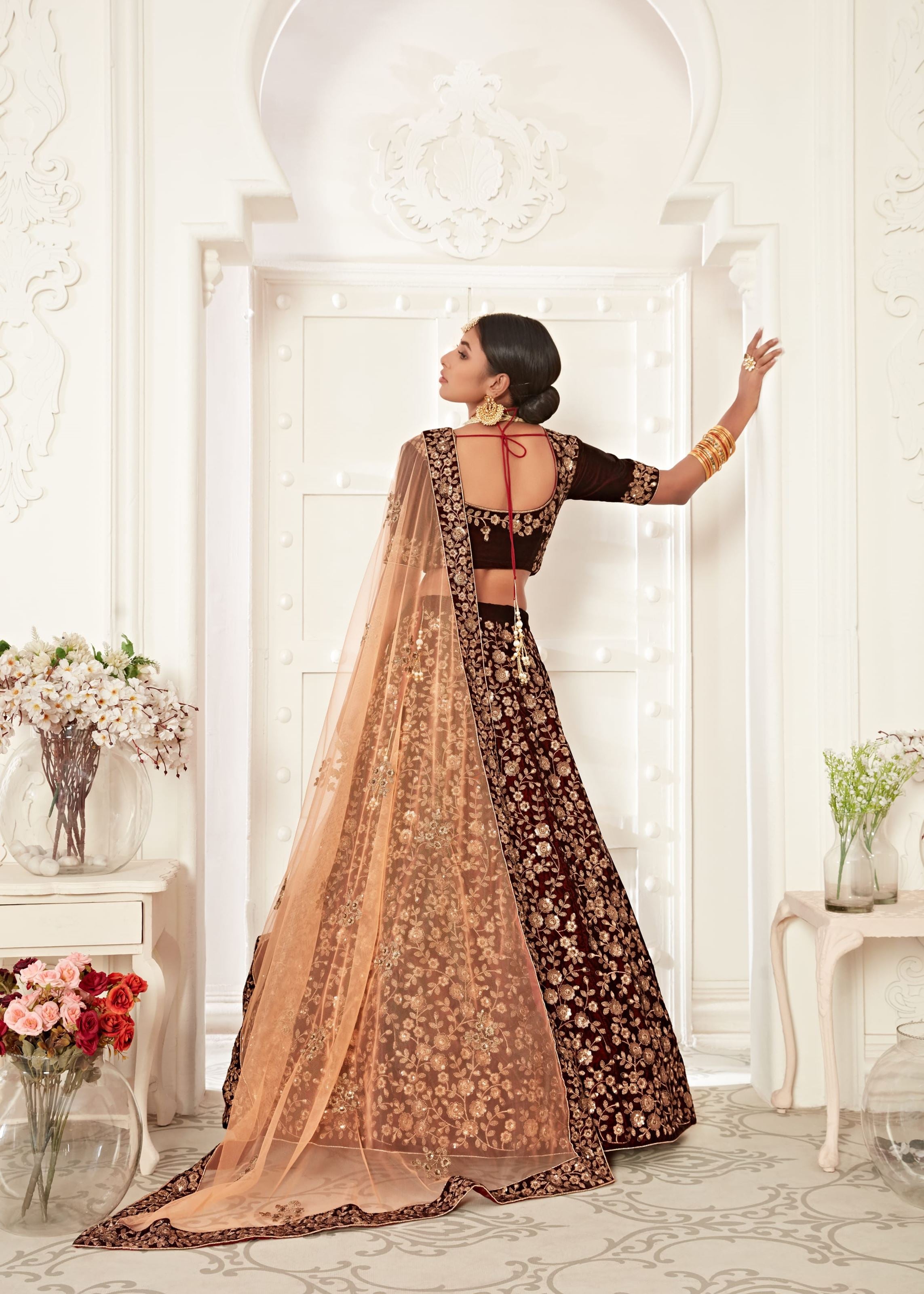 Maroon Lehenga Choli With Thread, Zari And Sequins Embroidery Work