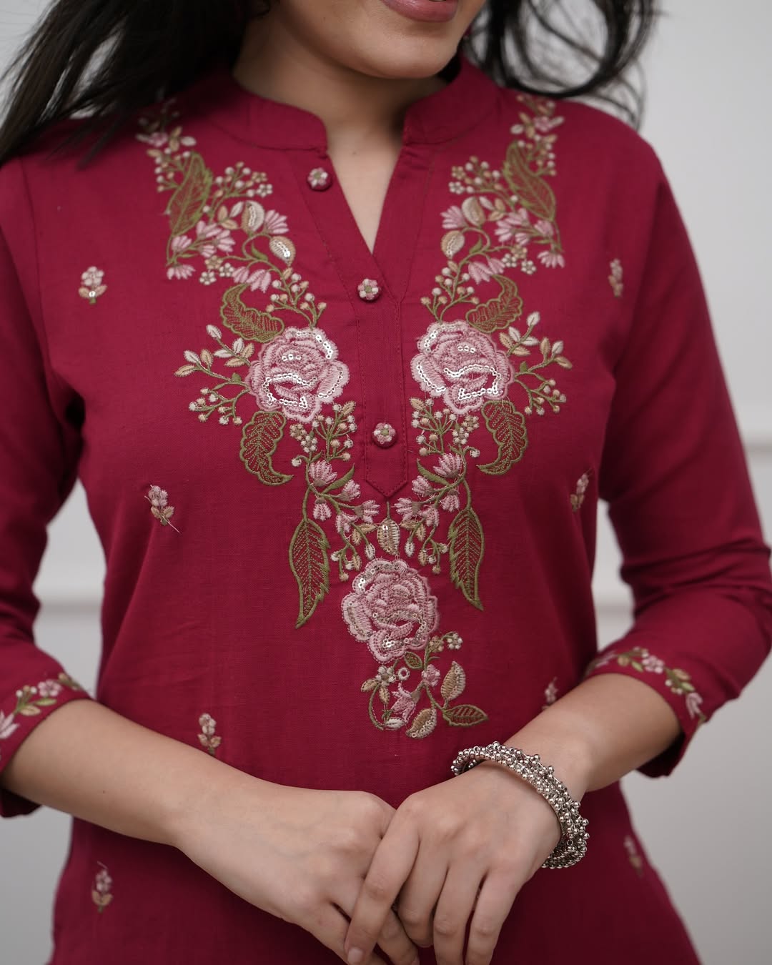 Maroon Rayon Kurta Pant with Heavy Thread Embroidery Work