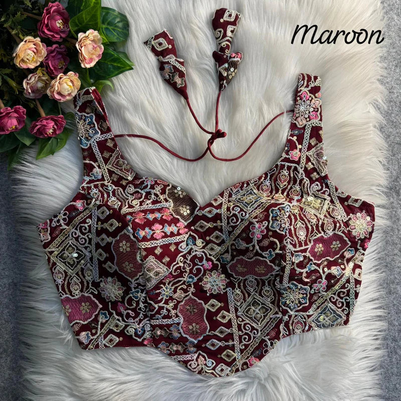 Maroon Royale Luxe Corset Sequins Embroidered Blouse Fox Georgette Partywear