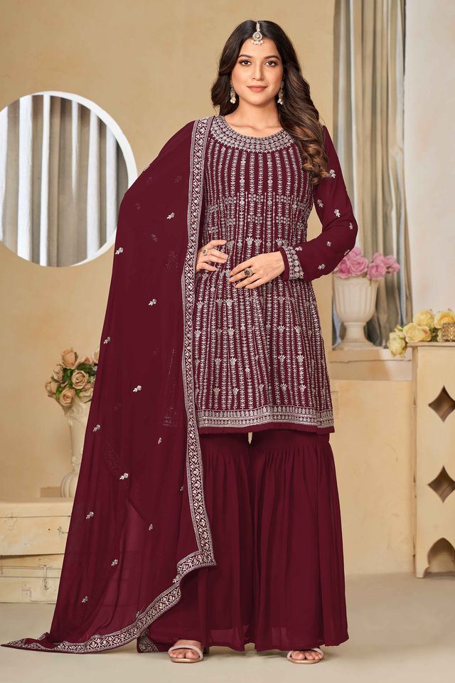 Maroon Salwar Kameez With Sequance Work