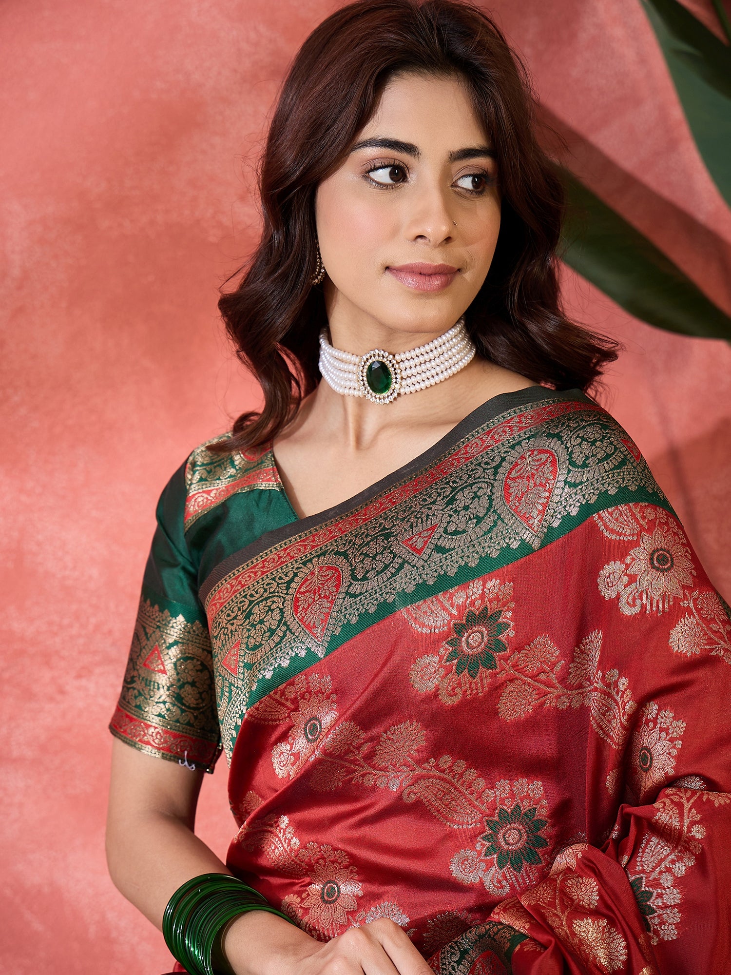 Maroon Silk Woven Designer Partywear Ethnic Silk Saree