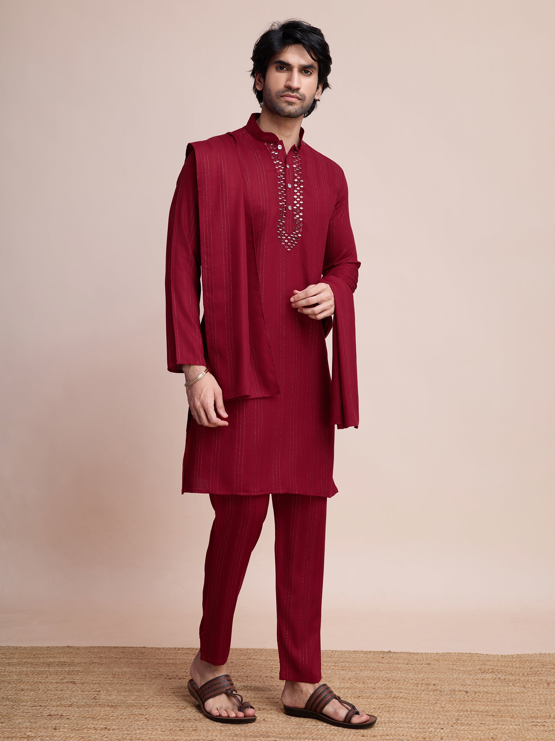 Maroon Viscose Kurta Payjama with Jacket – Perfect for Indian Celebrations