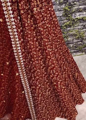 Maroon Zari Embroidered Silk Bridal Lehenga Choli