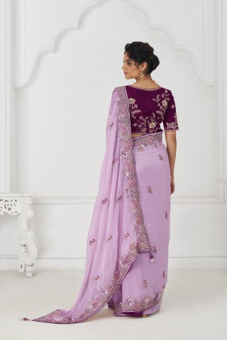 Mauve Color Saree In Zari & Sequin Work On Luxurious Fendi Fabric