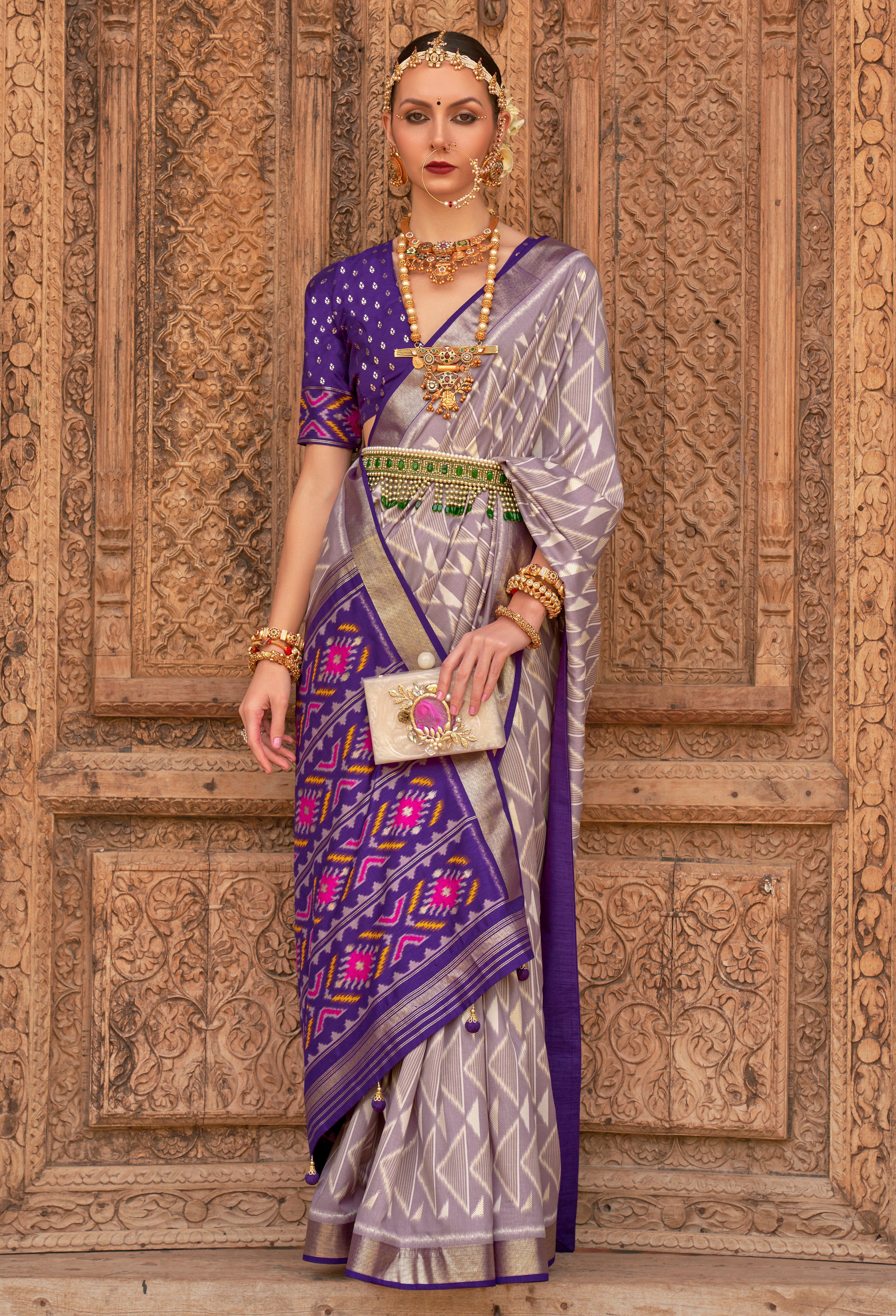Mauve PV Silk Saree with Printed