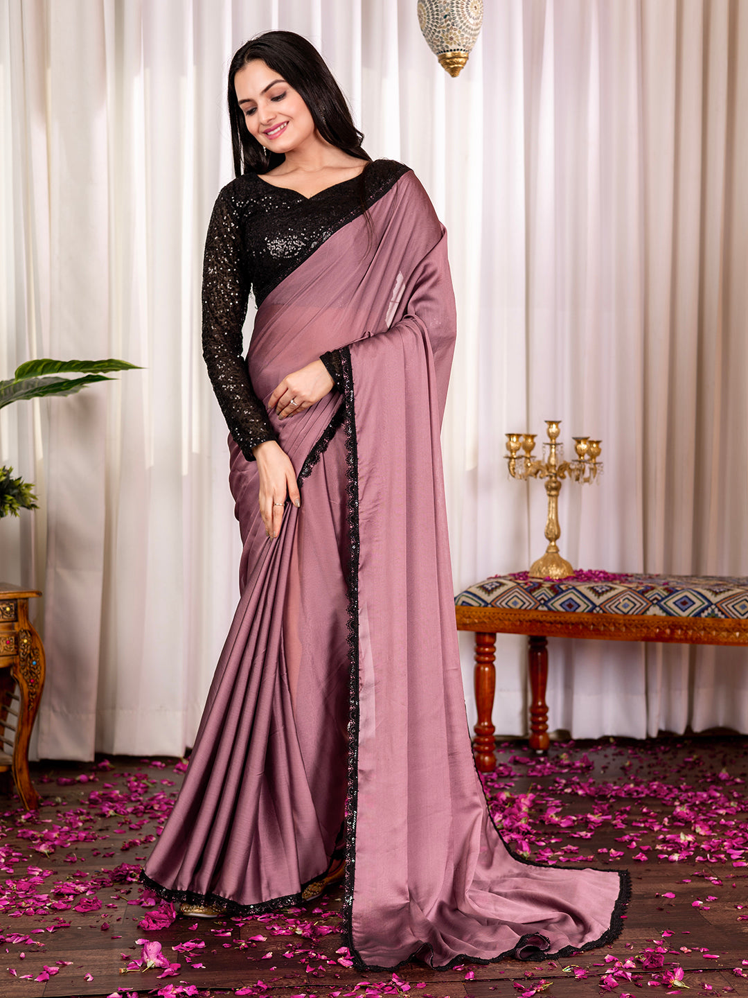 Mauve Rangoli Silk Designer Saree With Sequins Work