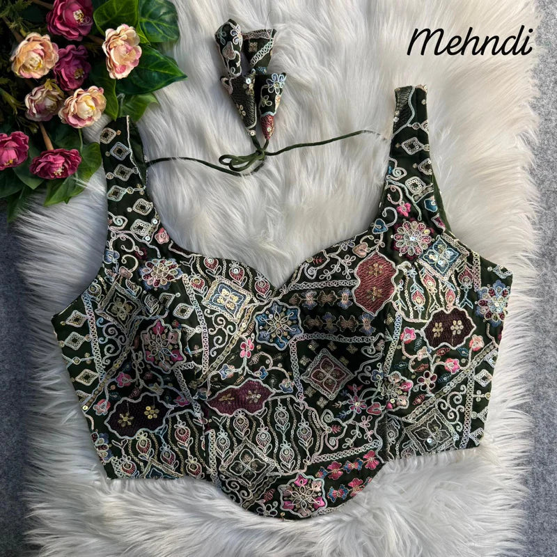 Mehendi Green Luxe Corset Sequins Embroidered Blouse Fox Georgette Partywear
