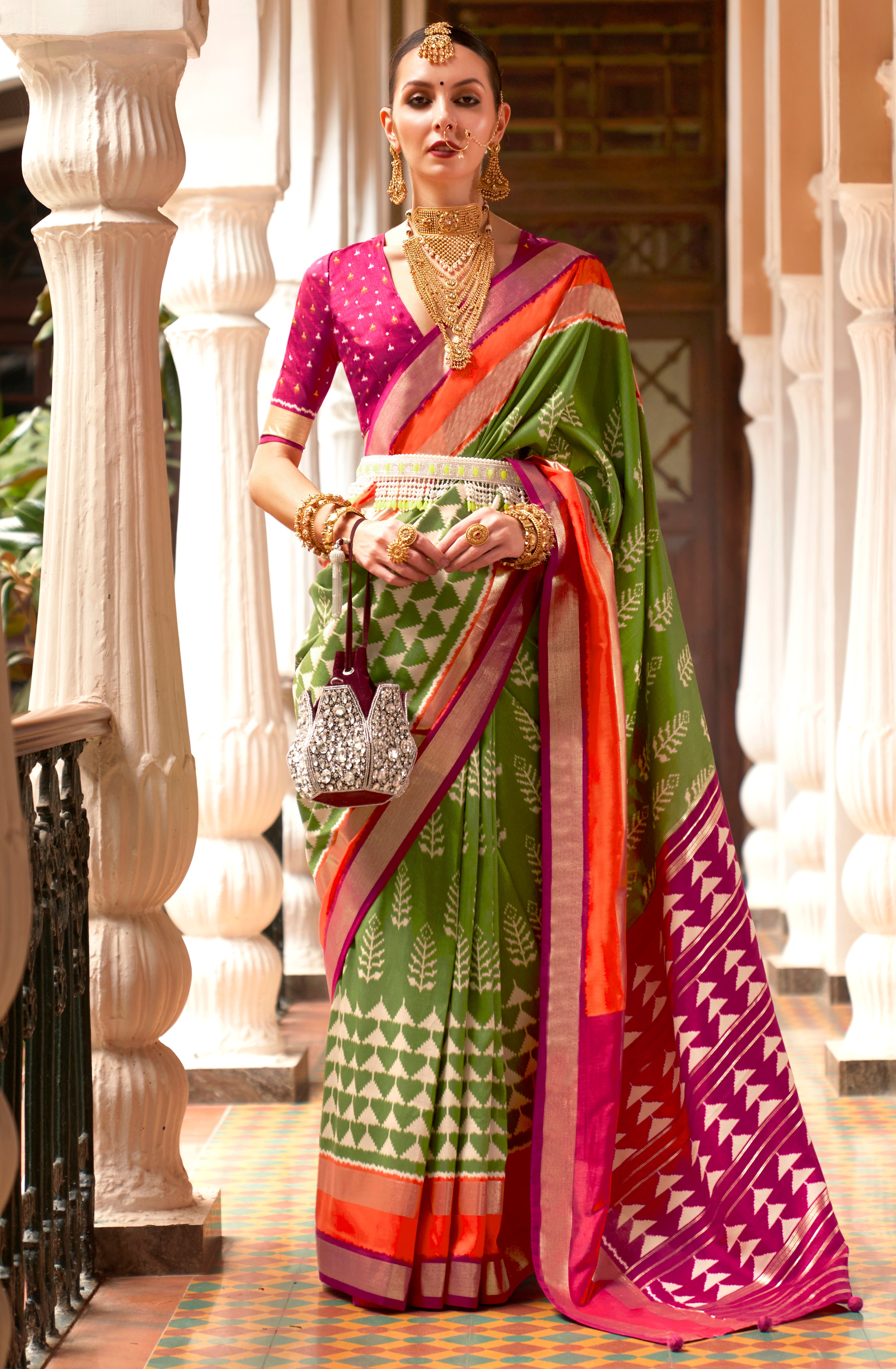 Mehendi Patola Silk Saree with Printed