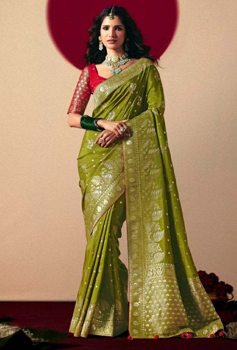 Mehendi Saree With Jacquard Woven Work