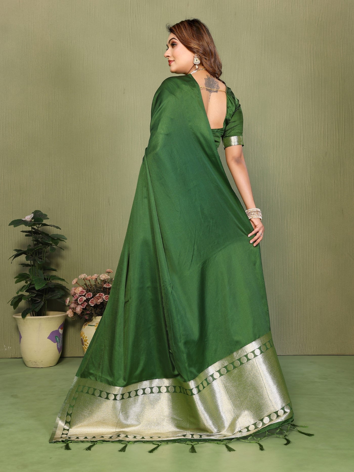 Mehendi Soft Satin Silk Saree With Designer Zari Weaving
