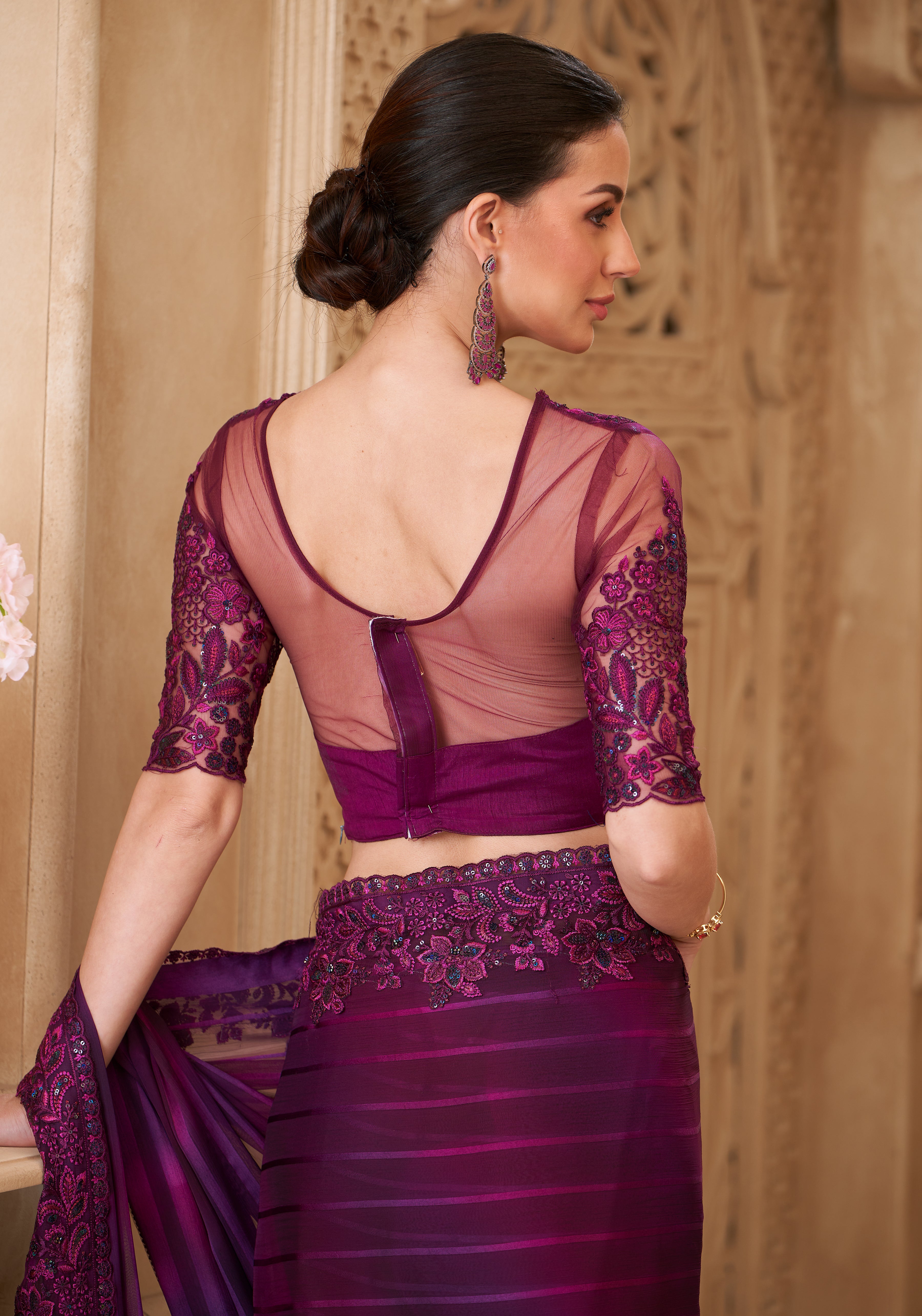 Mulberry Saree With Heavy Thread Embroidery Sequins Border Work With Embroidery Blouse