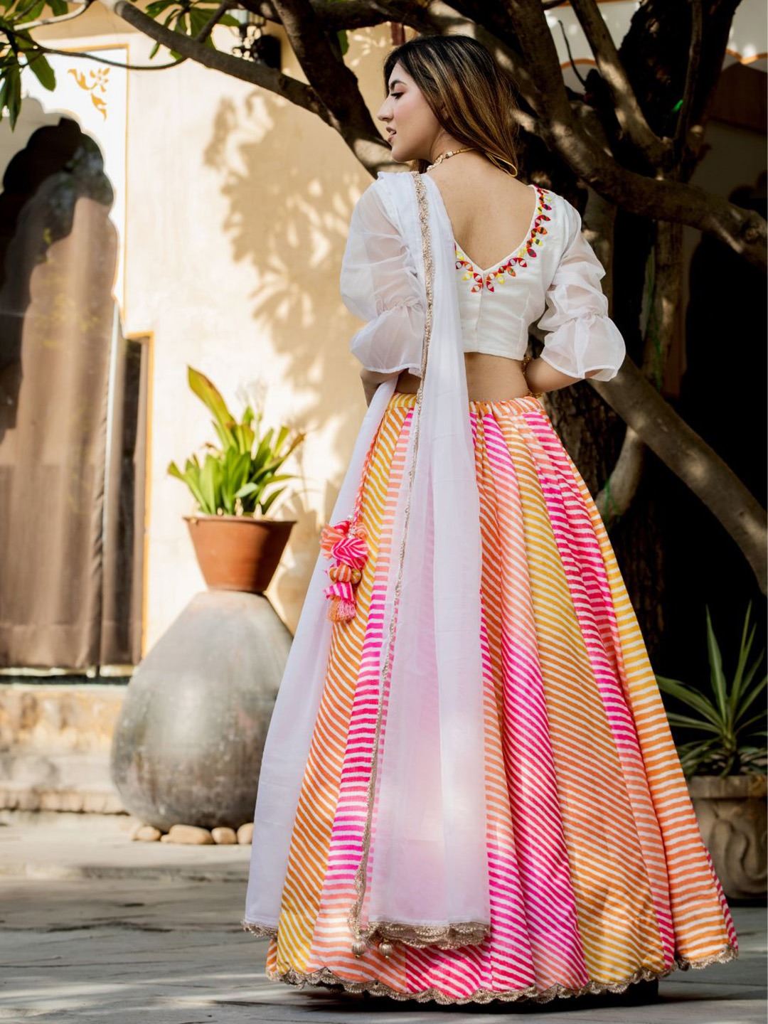 Multi-Color Art Silk Lehenga Choli With Digital Print with Pearl, Resham and Zari Embroidery Work And Real Mirror Work Blouse