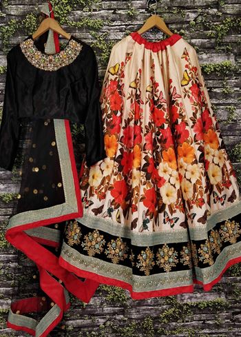 Multi-Color Floral Printed Silk Wedding Lehenga Choli With Dupatta