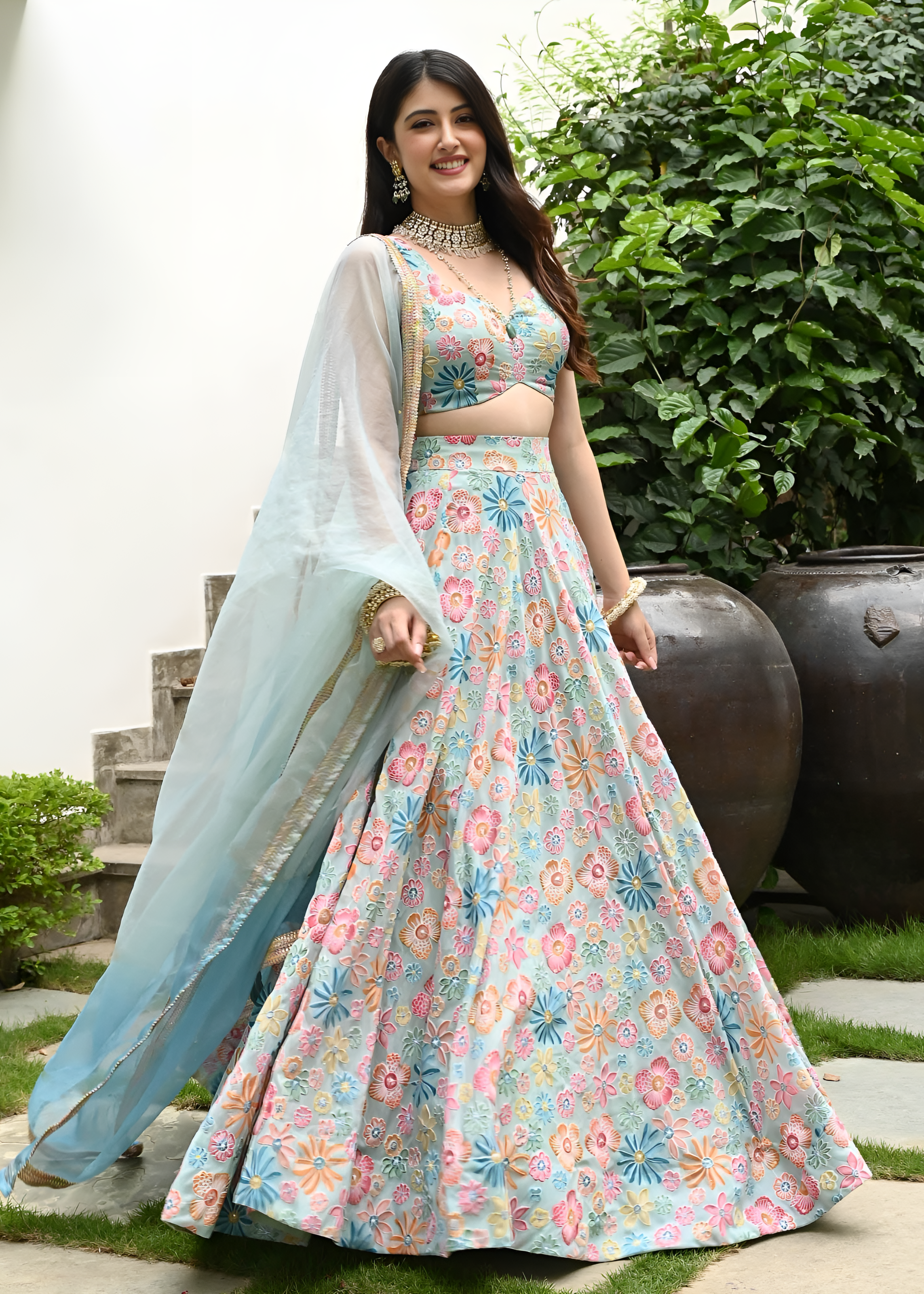 Multi Color Lehenga Choli With Thread and Embroidery Work