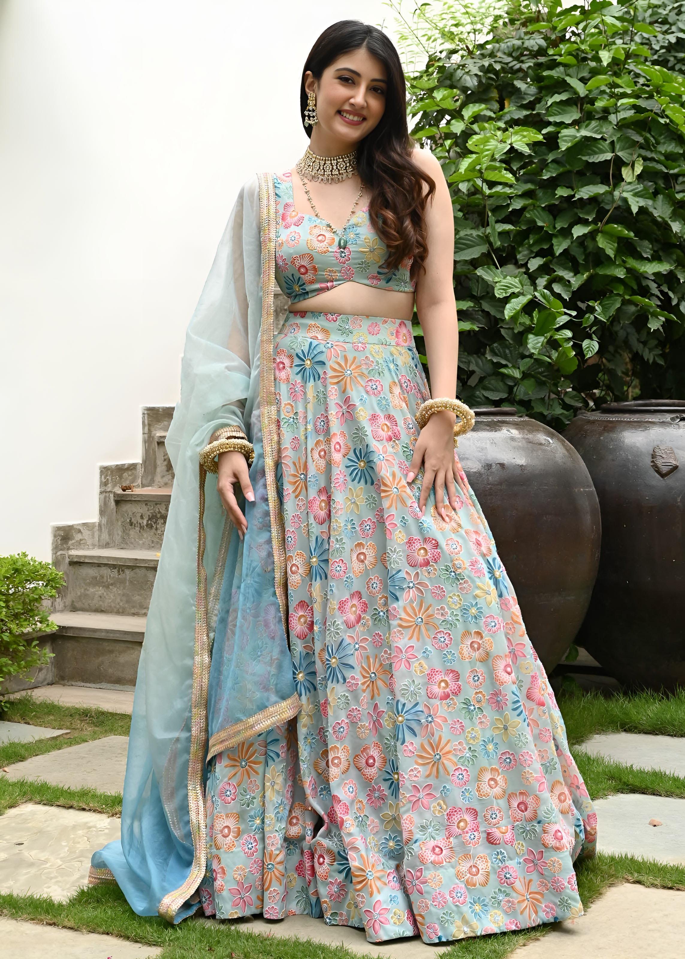 Multi Color Lehenga Choli With Thread and Embroidery Work
