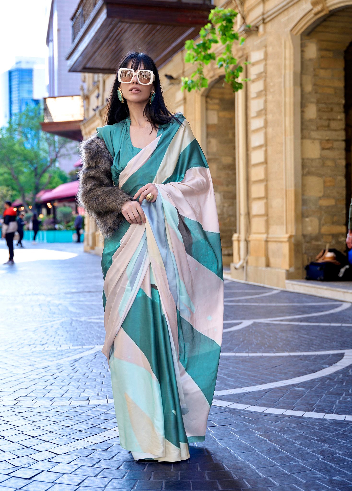 Multi Color Satin Crape Saree With Digital Print