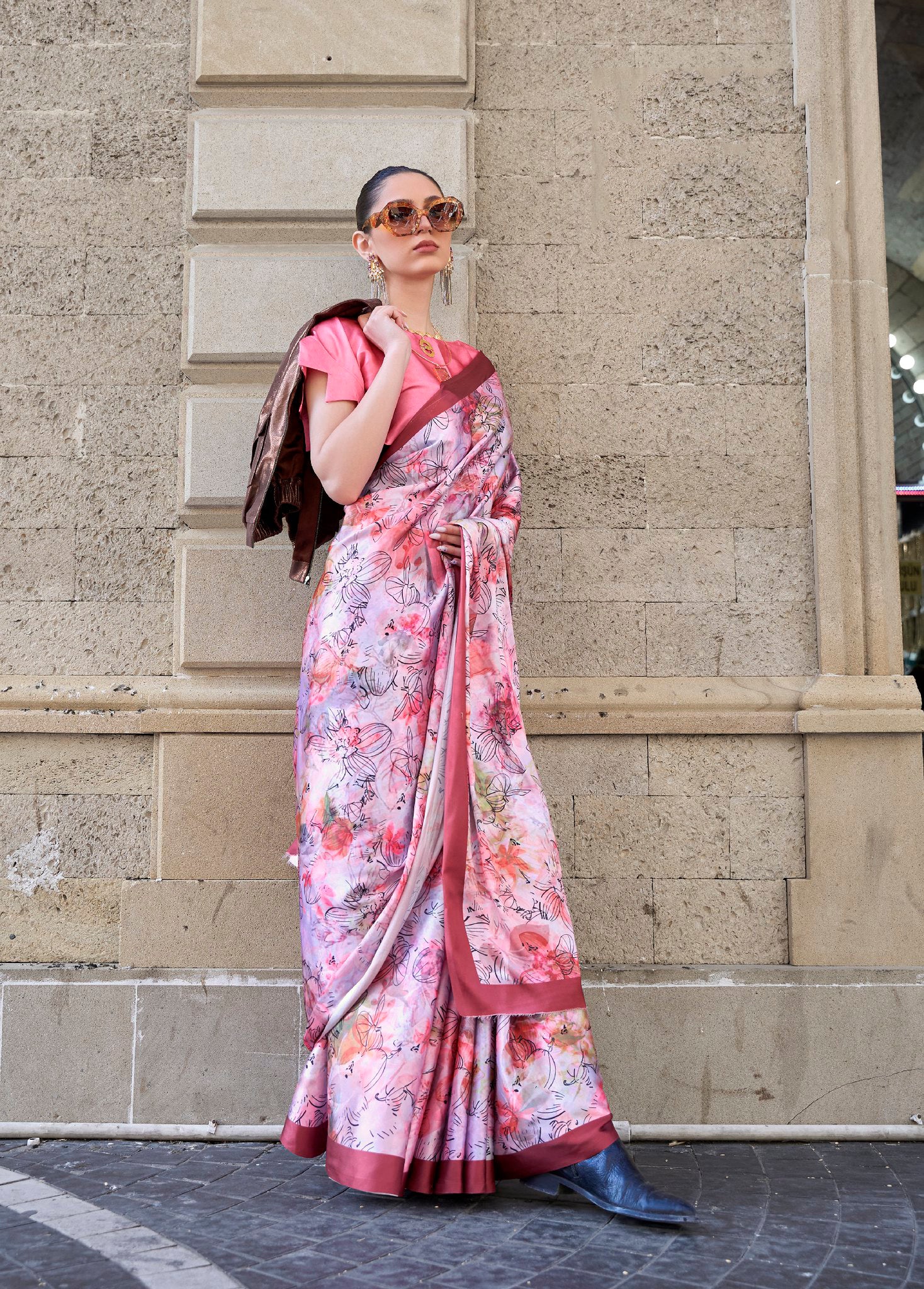 Multi Color Satin Crape Saree With Digital Print
