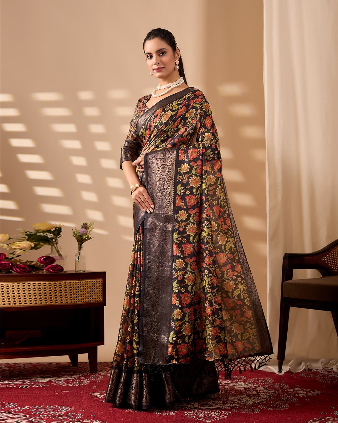 Multi Soft Lichi Silk Saree With Digital Printed Designer Premium Saree