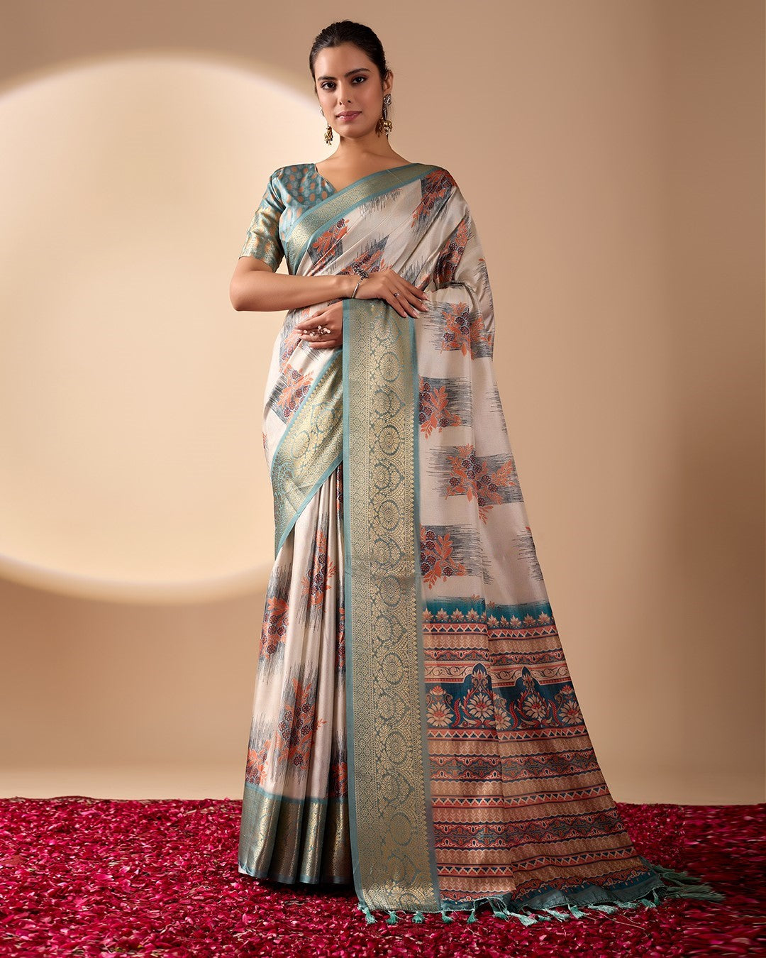 Multi Soft Lichi Silk Saree With Digital Printed Elegant Designer Saree