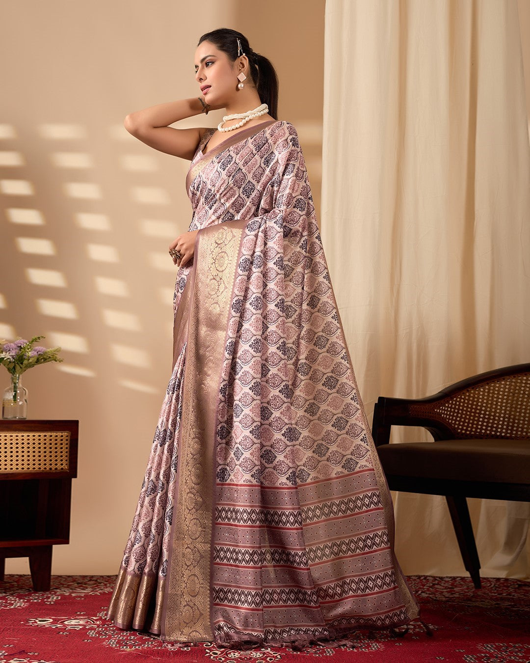 Multi Soft Lichi Silk Saree With Digital Printed Festive Designer Saree