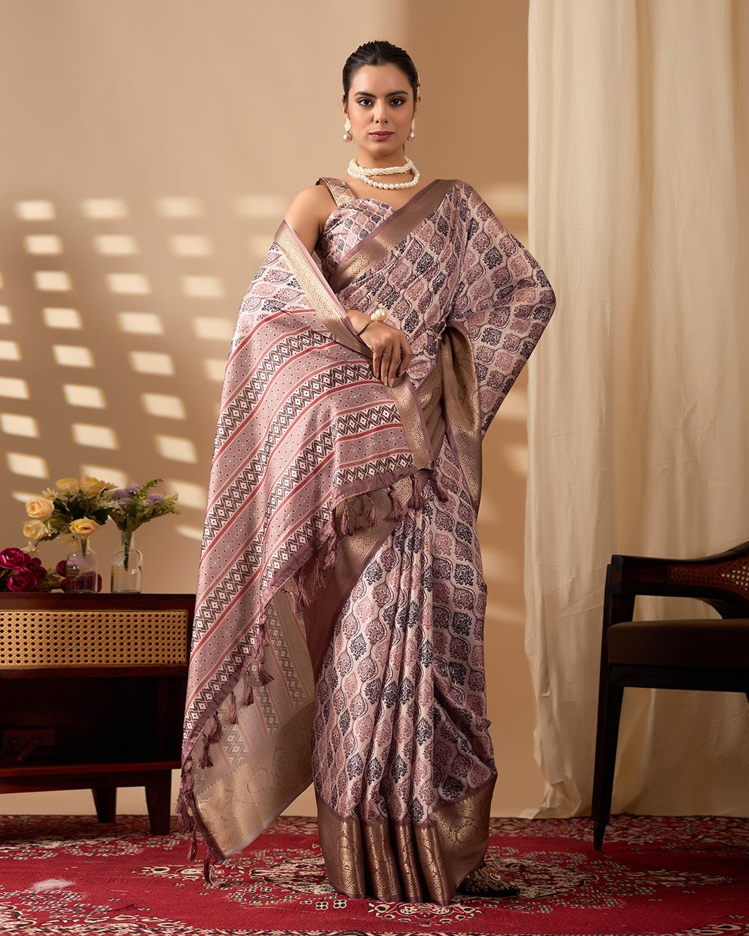 Multi Soft Lichi Silk Saree With Digital Printed Festive Designer Saree