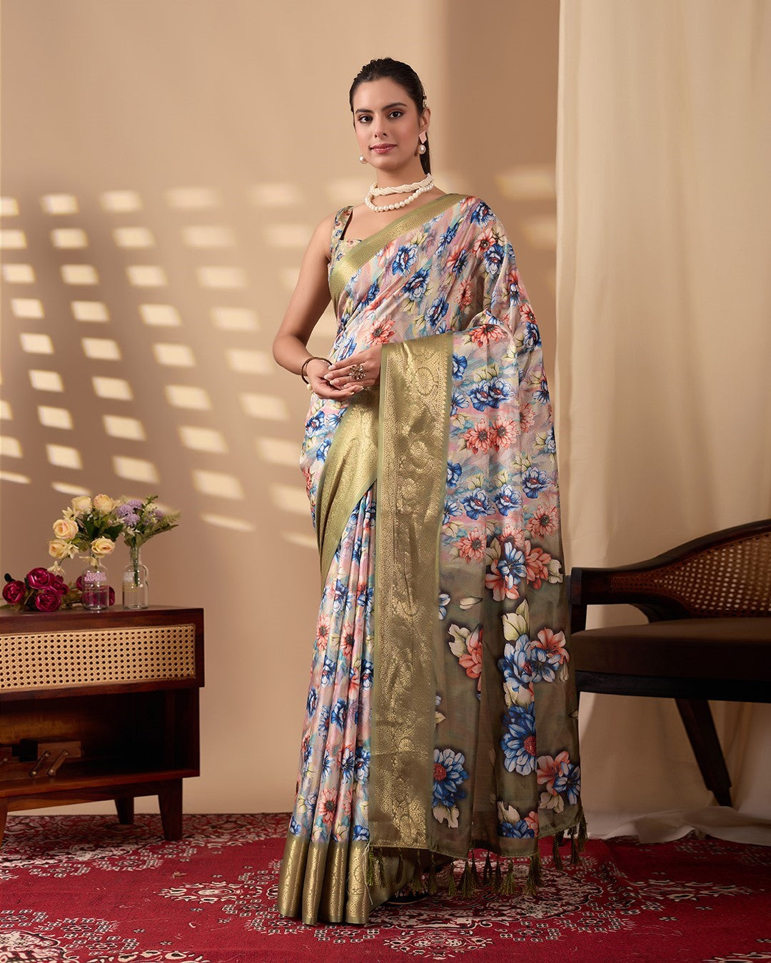 Multi Soft Lichi Silk Saree With Digital Printed Premium Elegant Saree