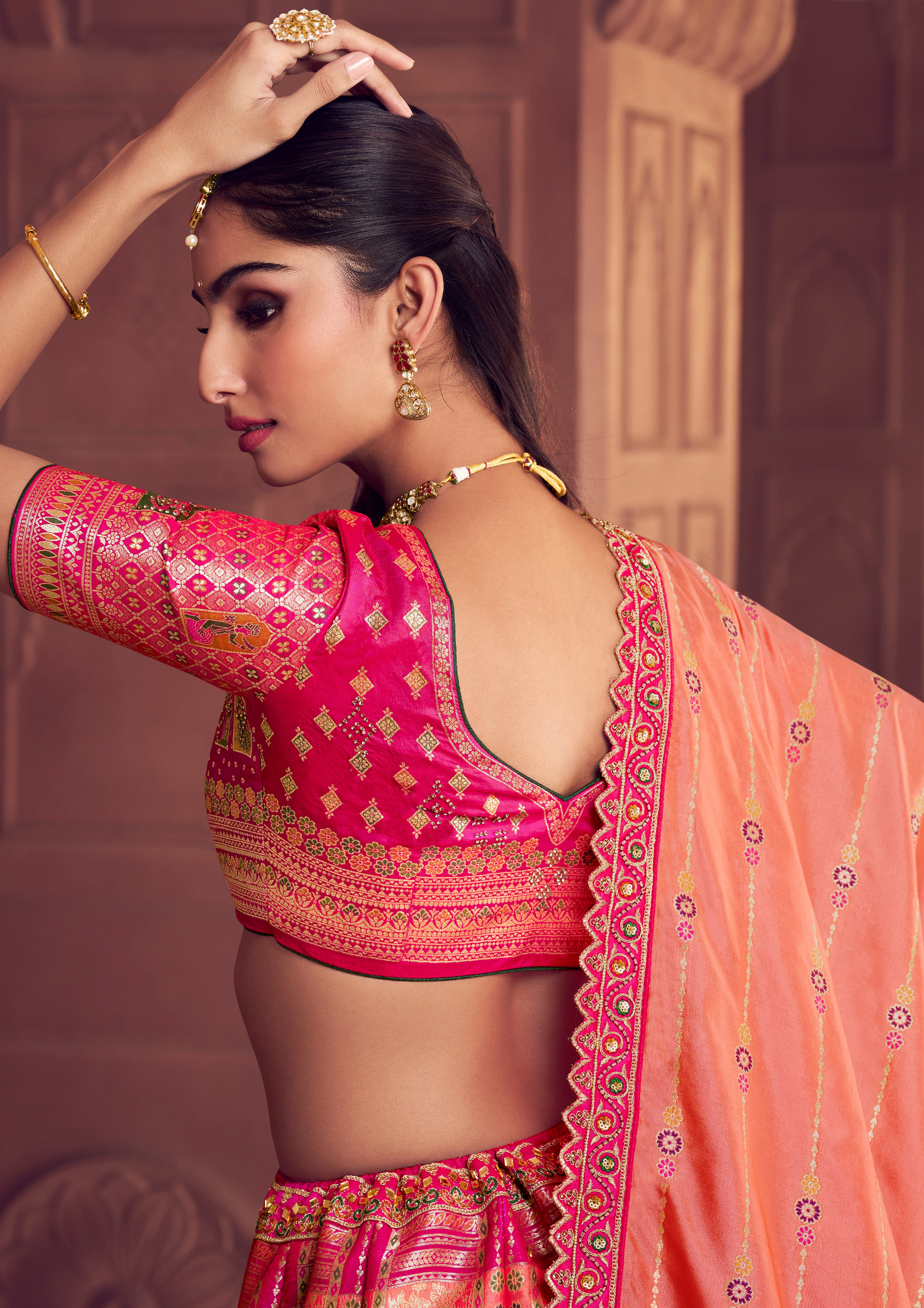 Multicolor Banarasi Premium Silk Lehenga Choli With Heavy Thread Embroidery, Sequence, Swarovski ,Stone With Zari Weaving Work
