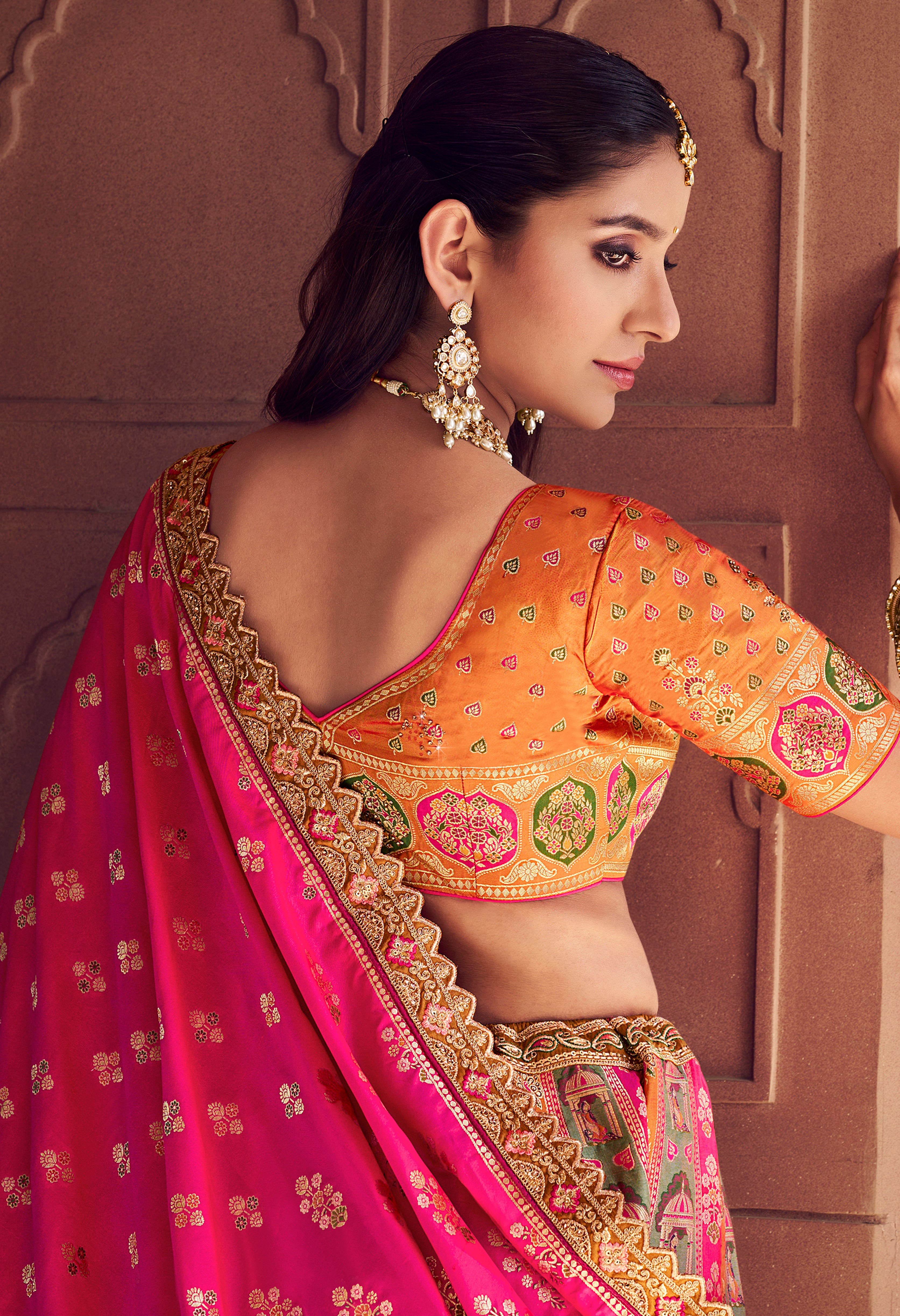 Multicolor Banarasi Premium Silk Lehenga Choli With Heavy Thread Embroidery, Sequence, Swarovski ,Stone With Zari Weaving Work