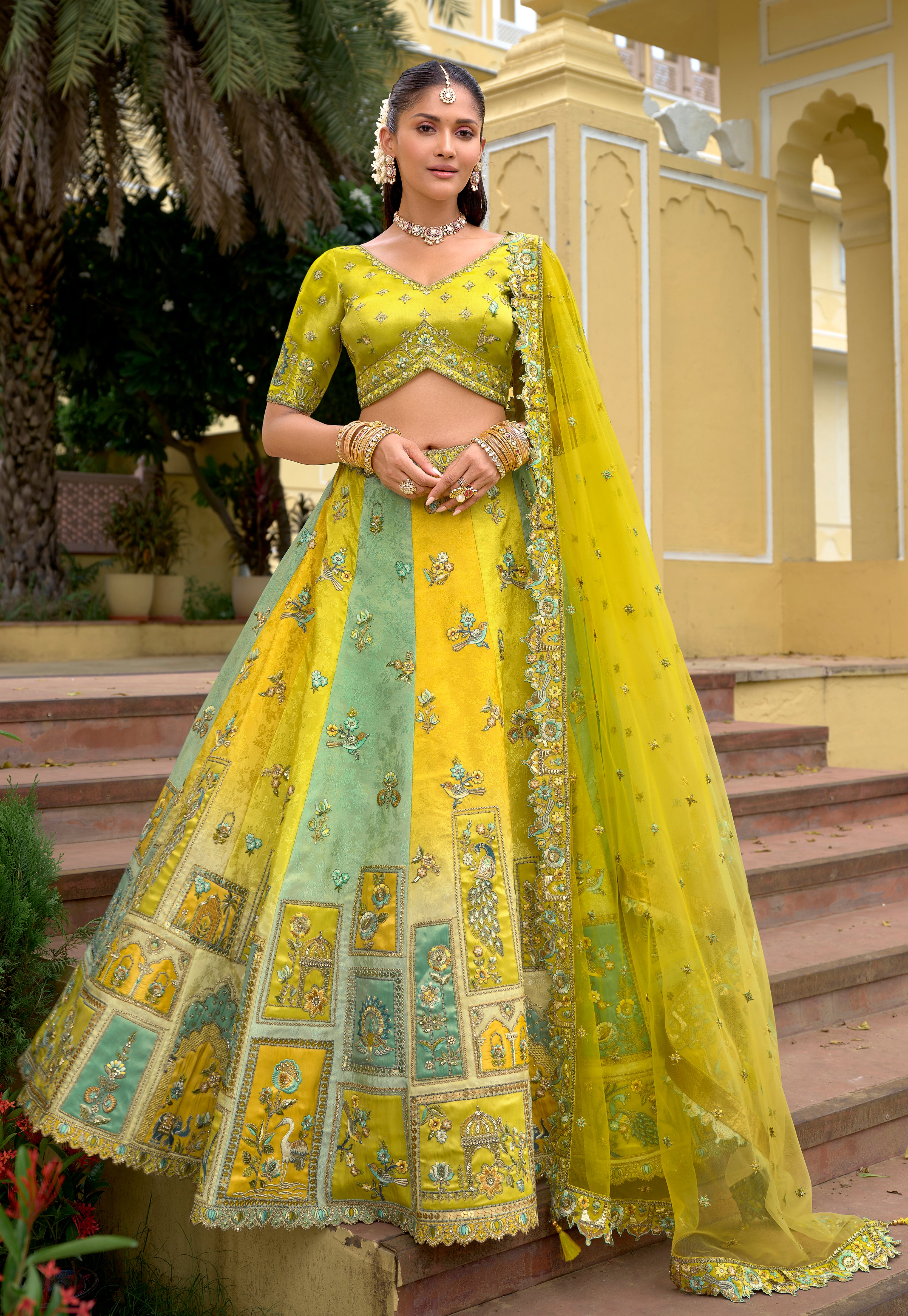Multicolor Fancy Silk Lehenga Choli With Heavy Thread Embroidery, Stone, Sequence, Mirror and Cut Work Border