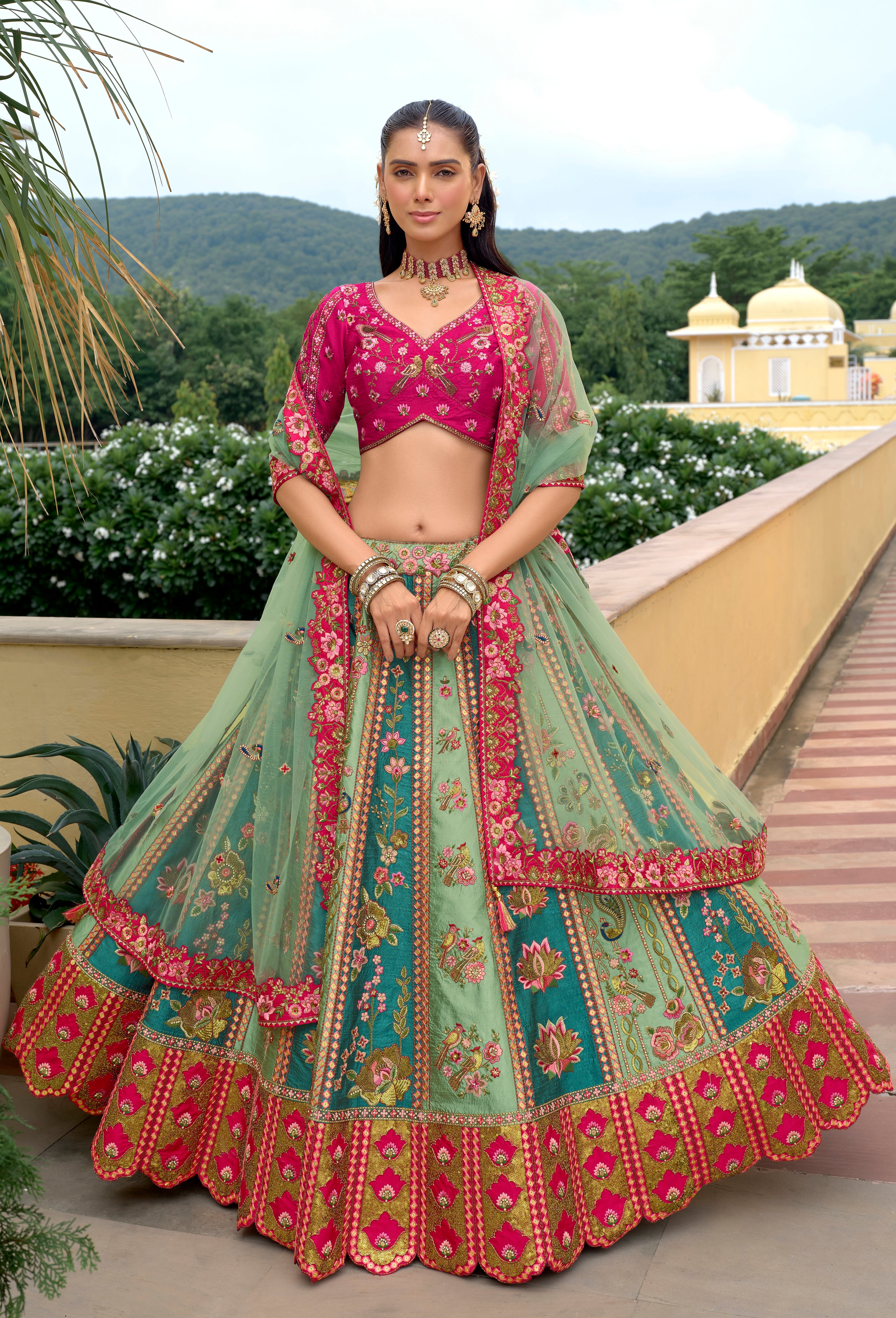 Multicolor Fancy Silk Lehenga Choli With Heavy Thread Embroidery, Stone, Sequence, Mirror and Cut Work Border