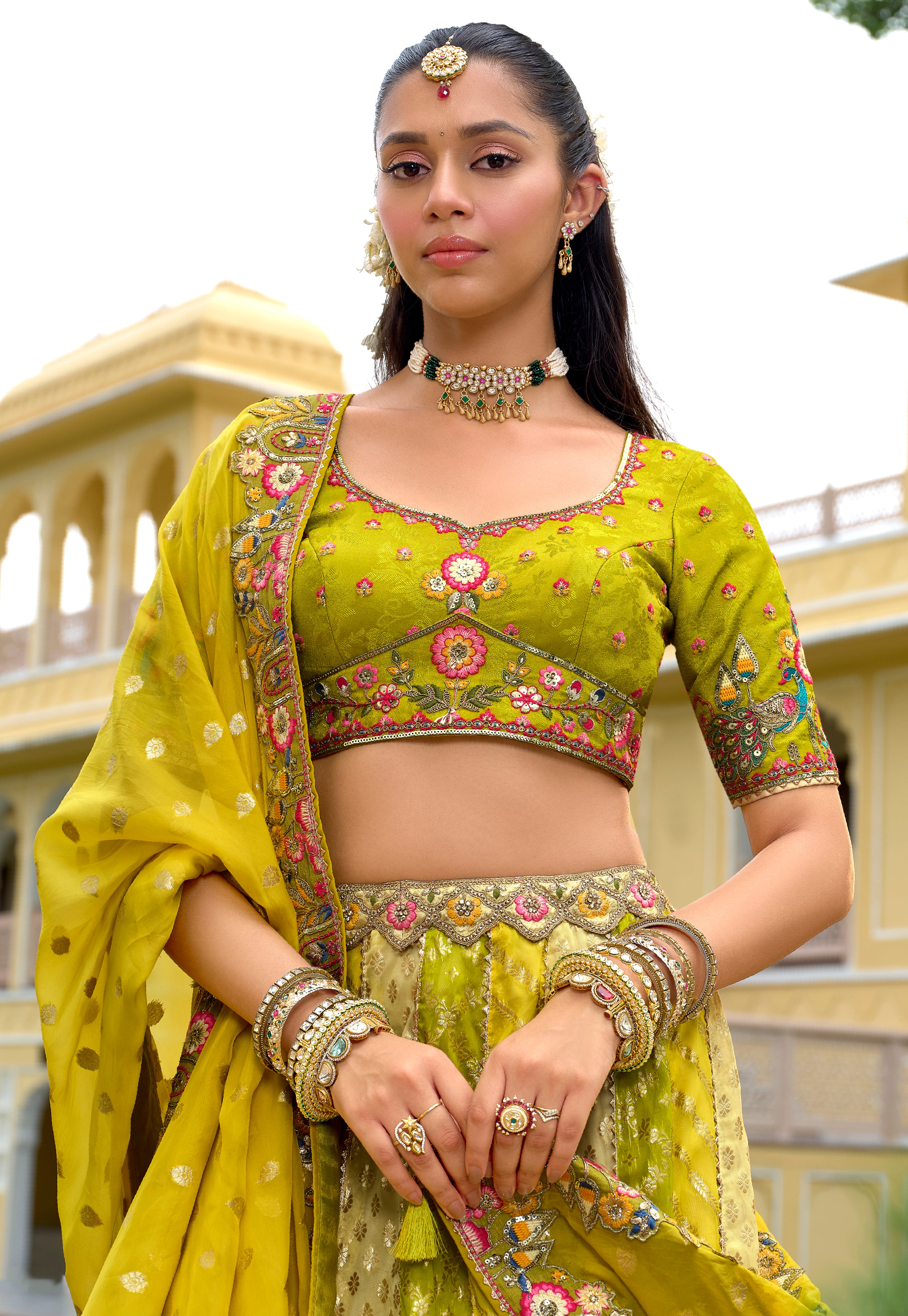 Multicolor Fancy Silk Lehenga Choli With Heavy Thread Embroidery, Stone, Sequence, Mirror and Cut Work Border