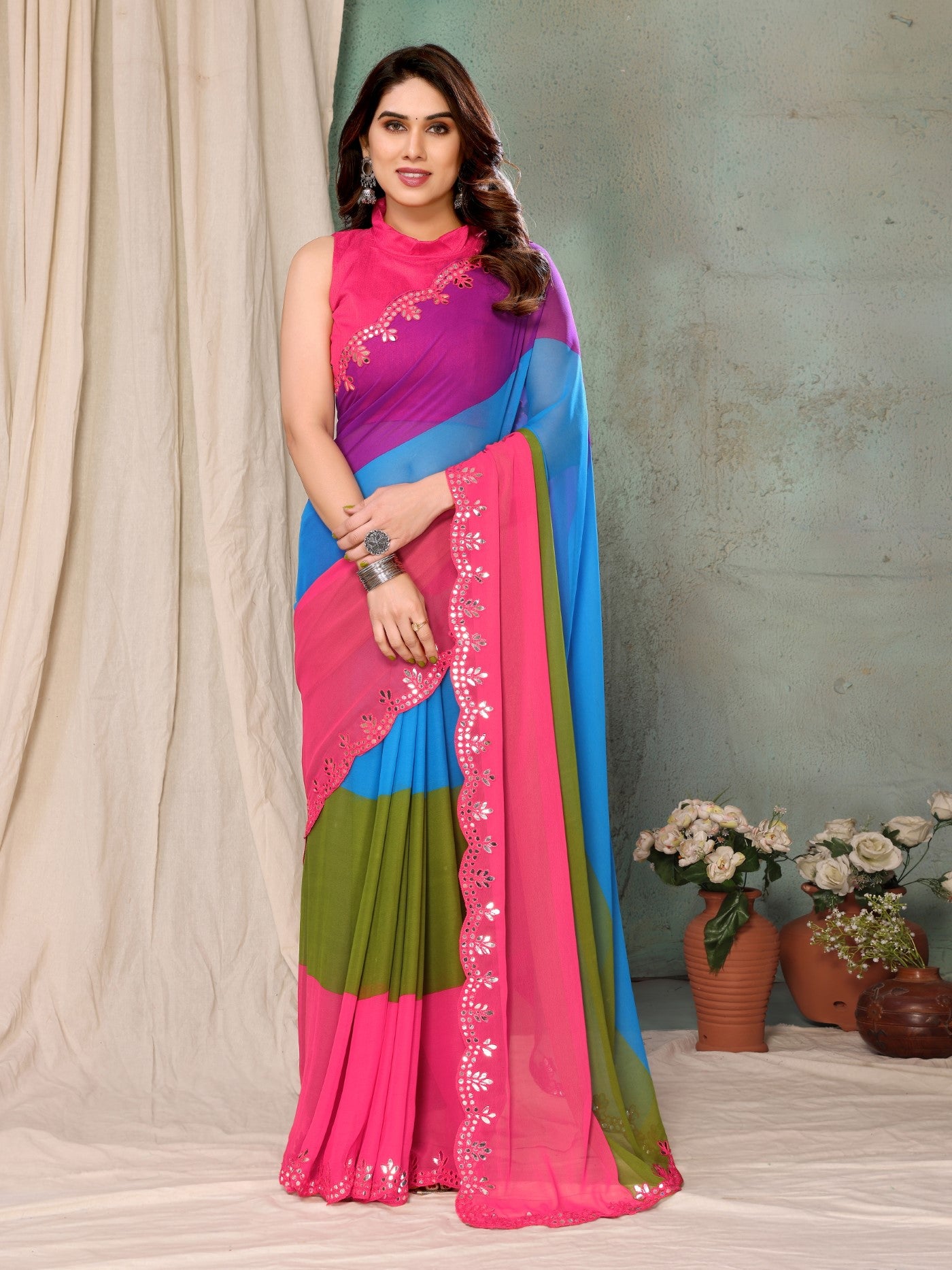 Multicolor Georgette Saree with Fancy Printed Design
