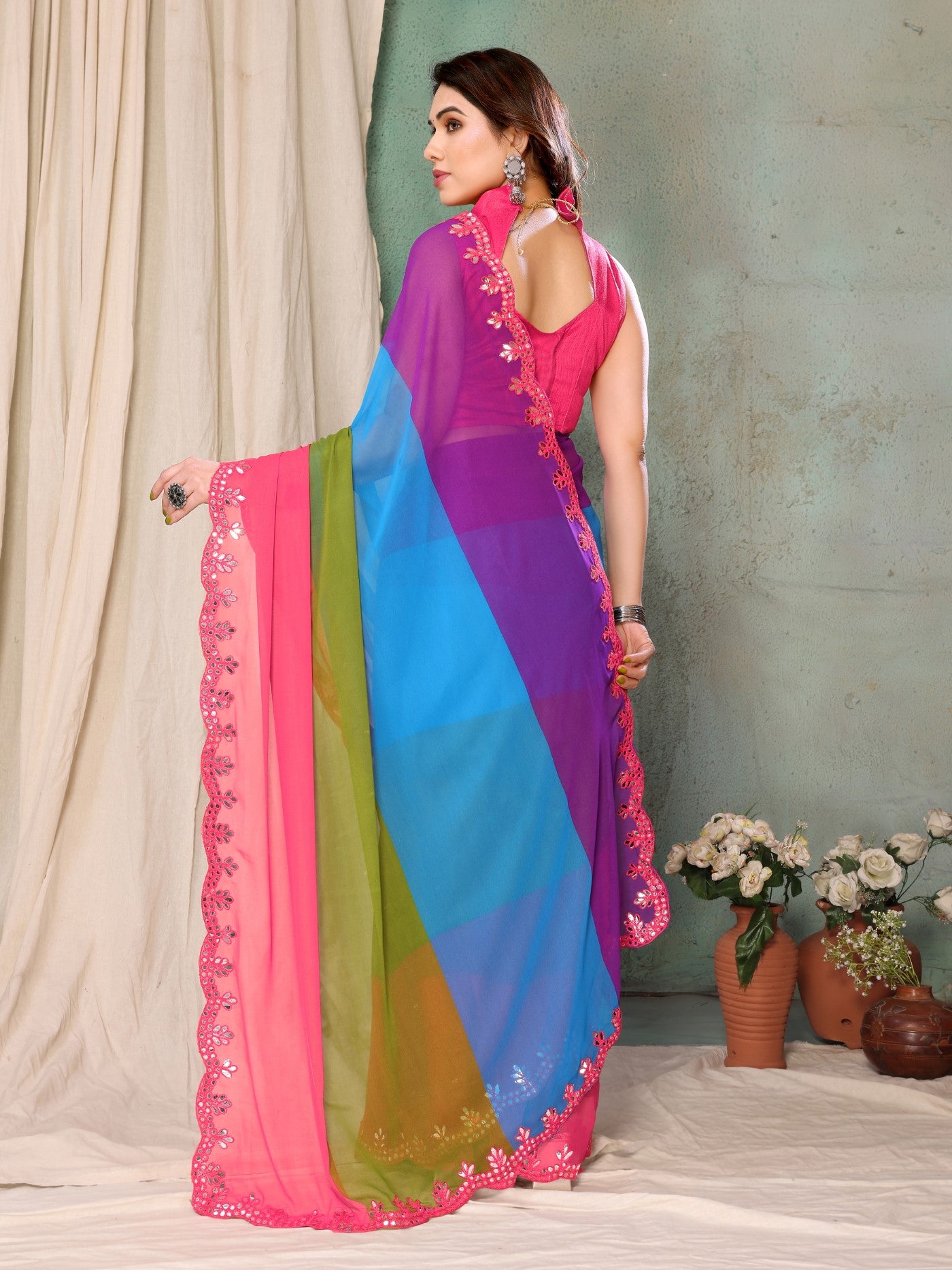 Multicolor Georgette Saree with Fancy Printed Design