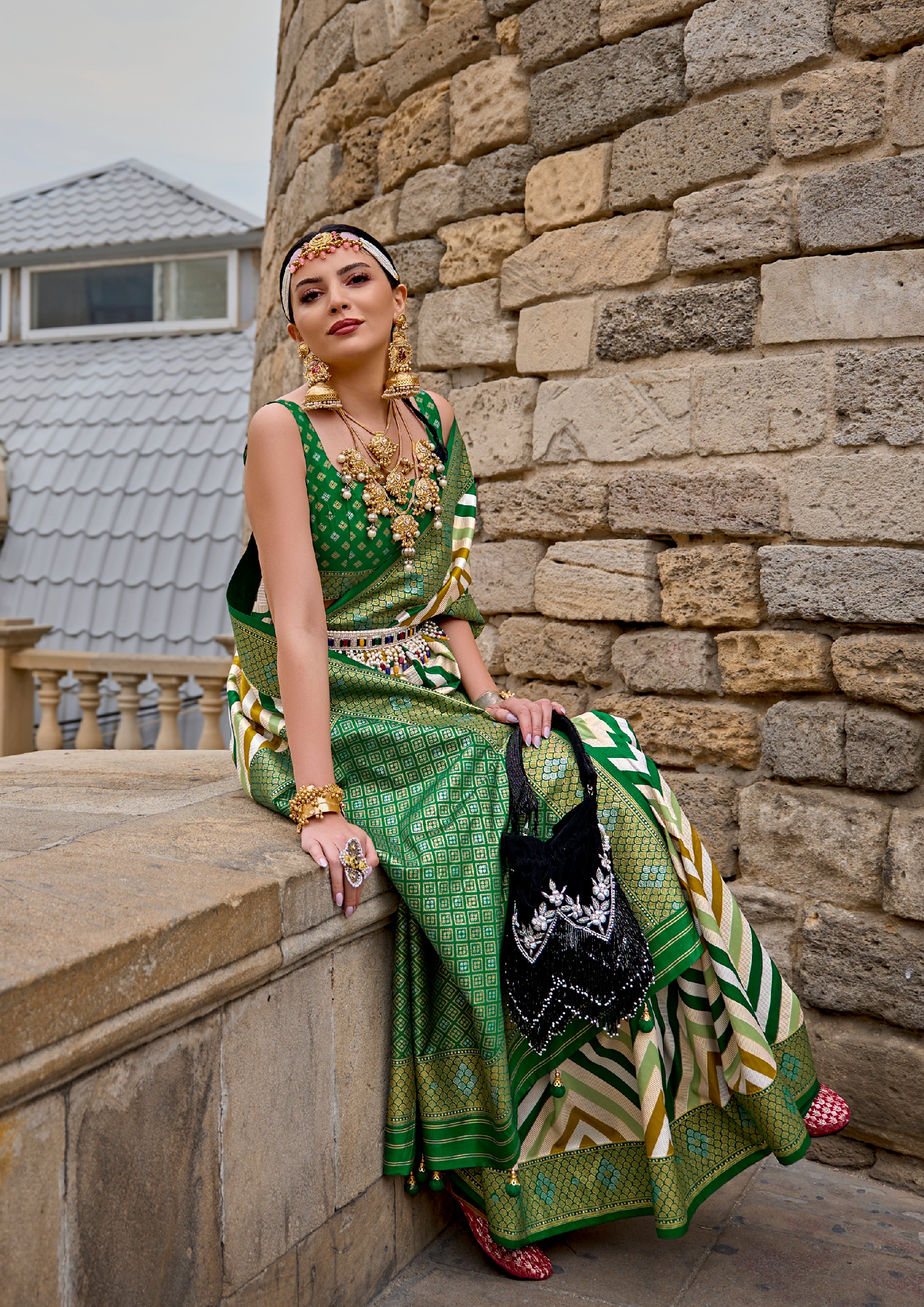 Multicolor Green Superior Silk Saree With Jacquard Woven
