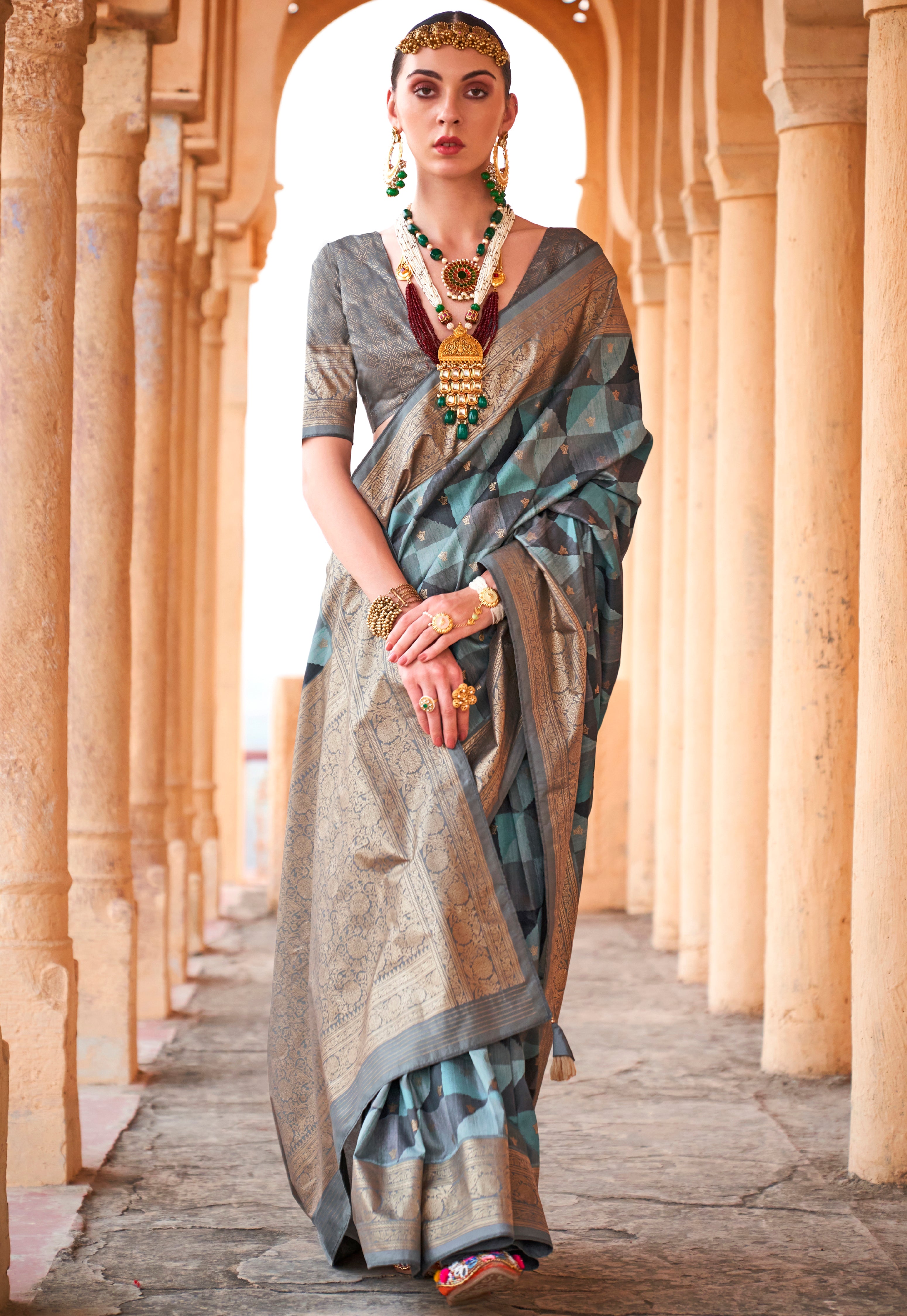 Multicolor Saree With Jacquard Woven Work
