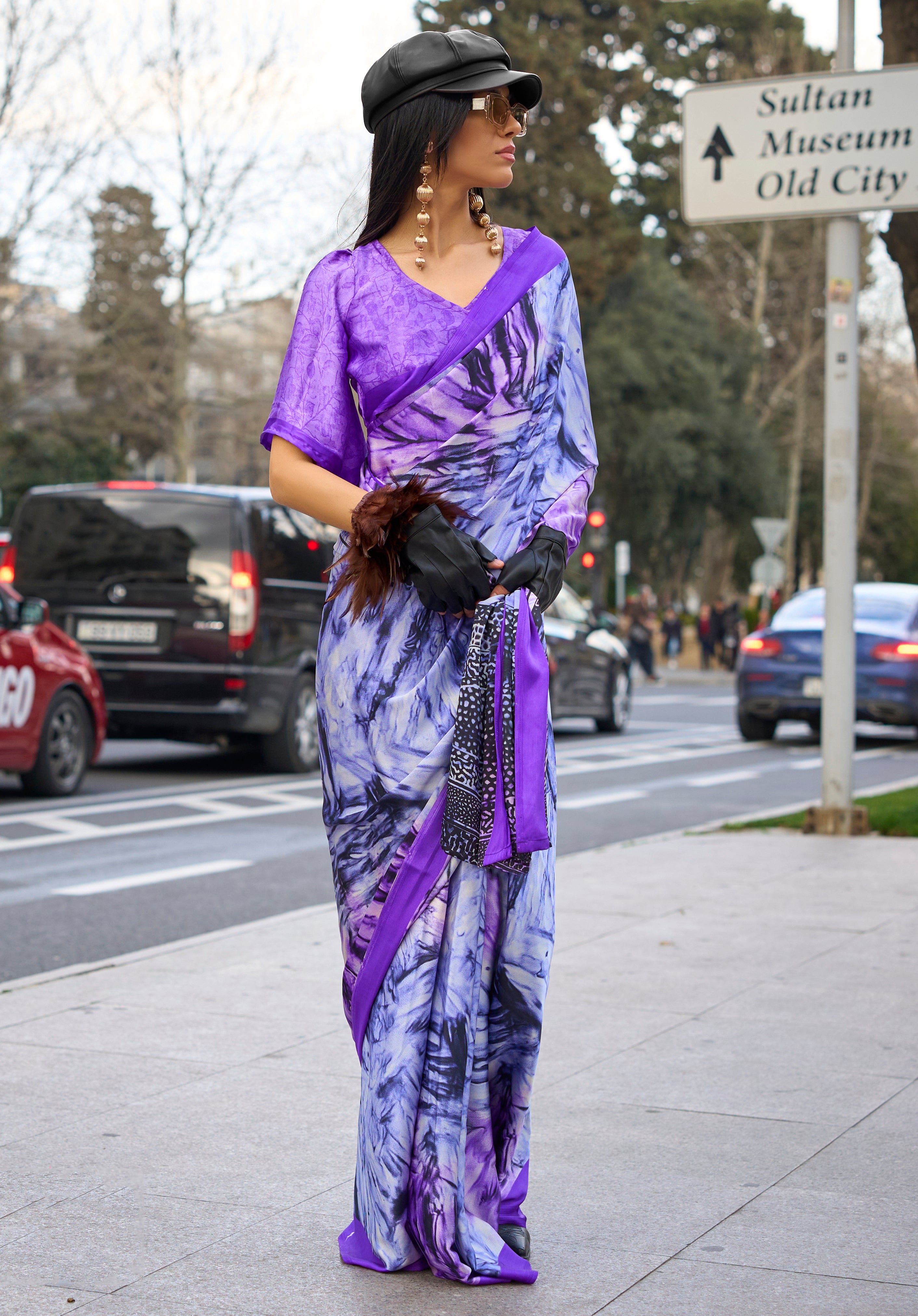 Multicolor Satin Crepe Saree With Digital Print