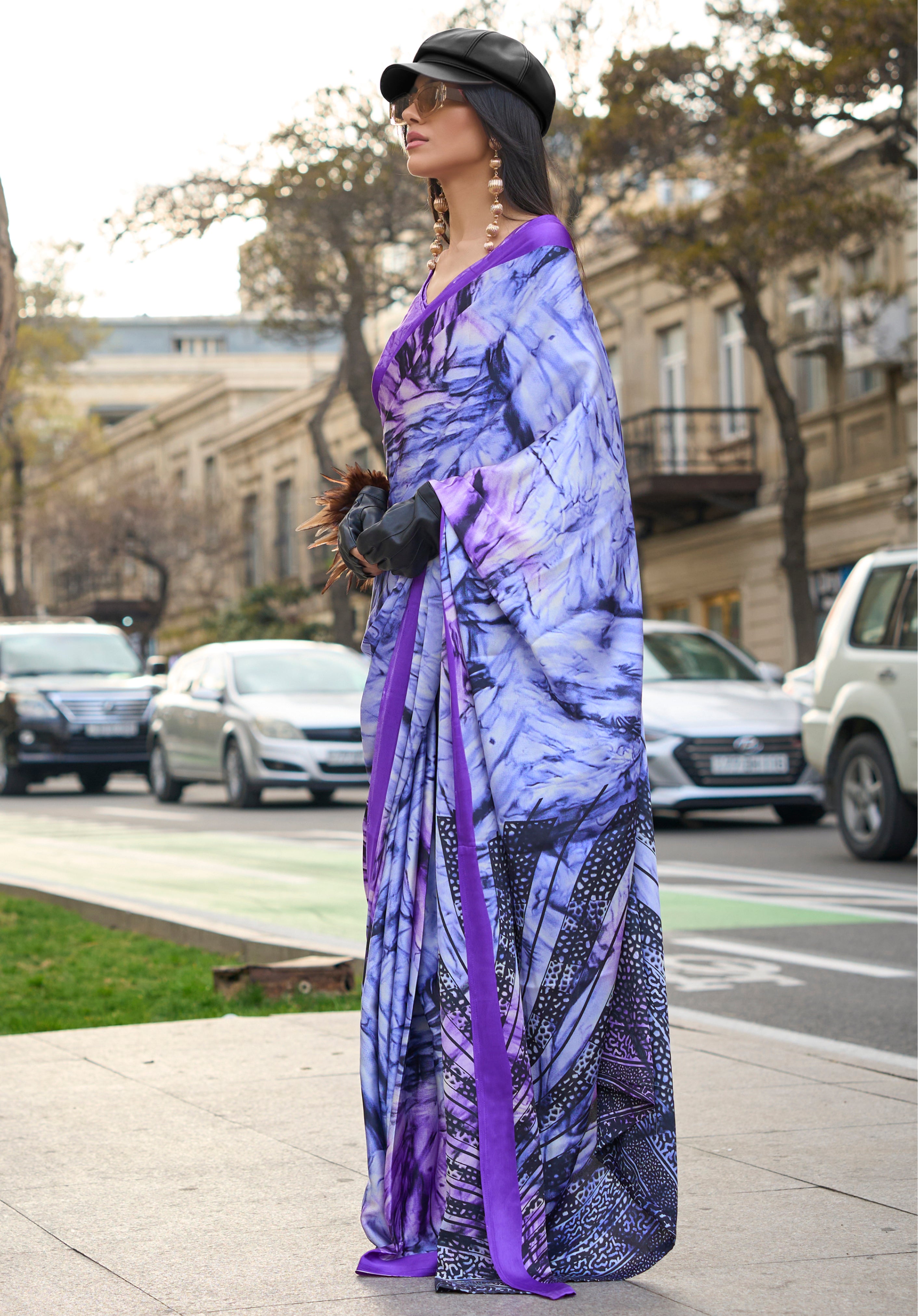 Multicolor Satin Crepe Saree With Digital Print
