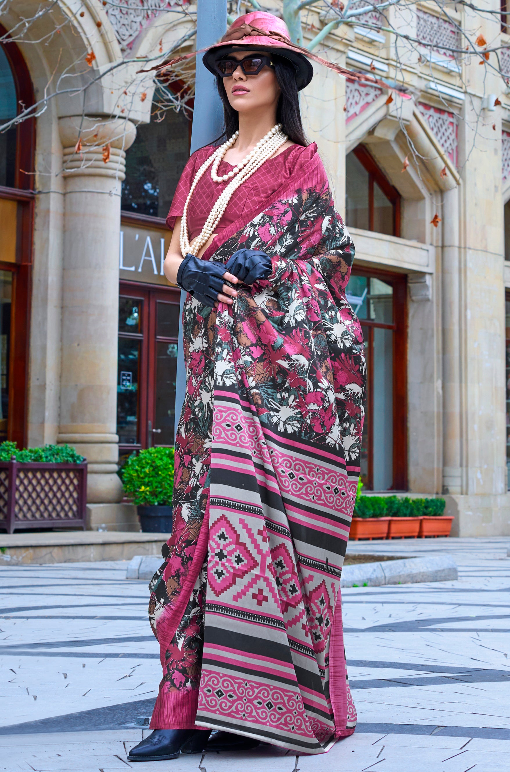 Multicolor Satin Saree With Digital Print
