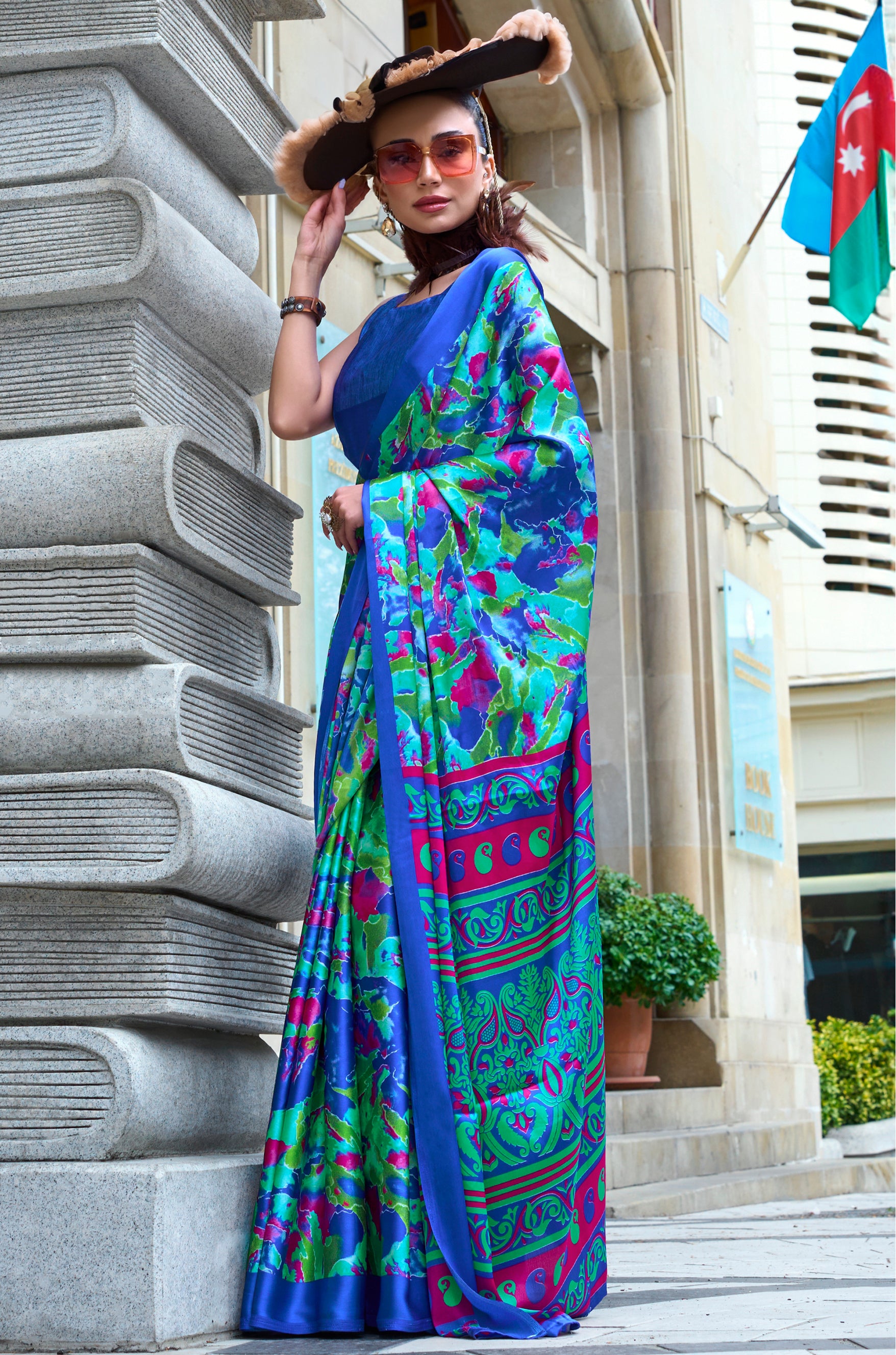 Multicolor Satin Saree With Digital Print