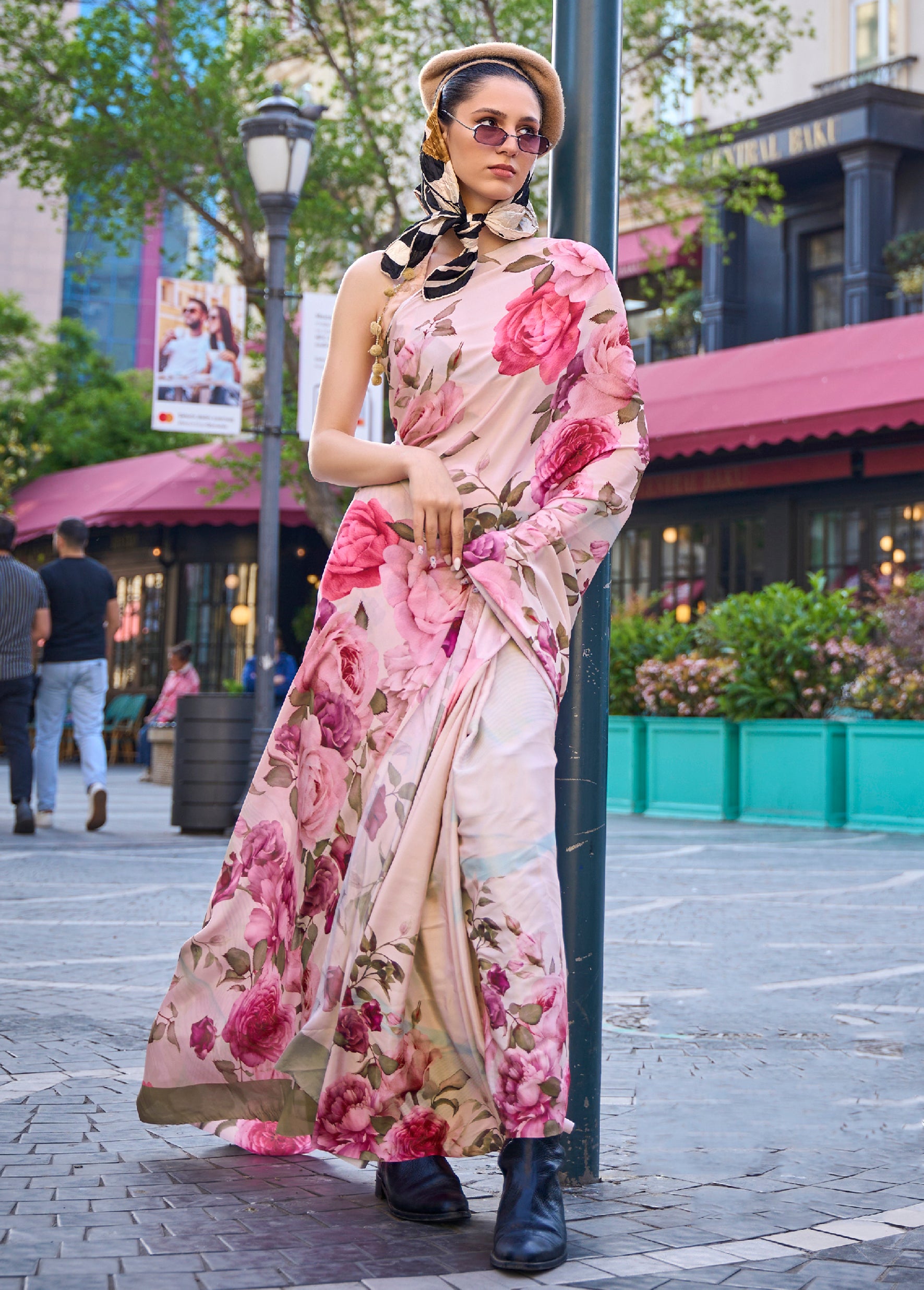 Multicolor Silk Crepe Saree With Digital Printed Work