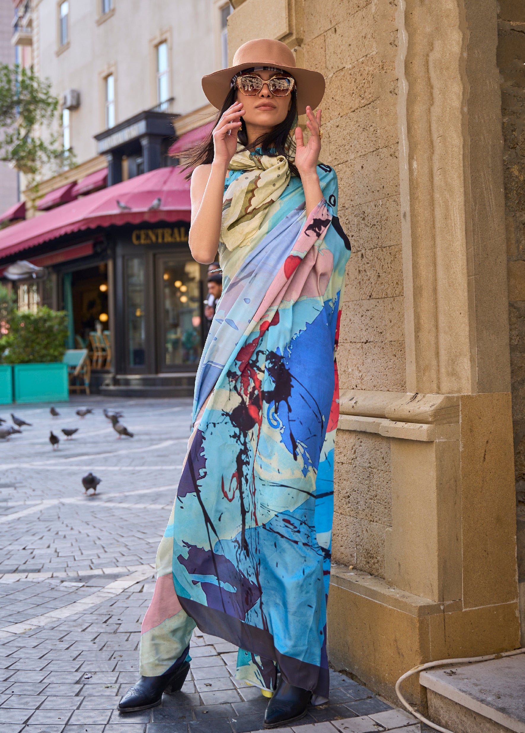 Multicolor Silk Crepe Saree With Digital Printed Work
