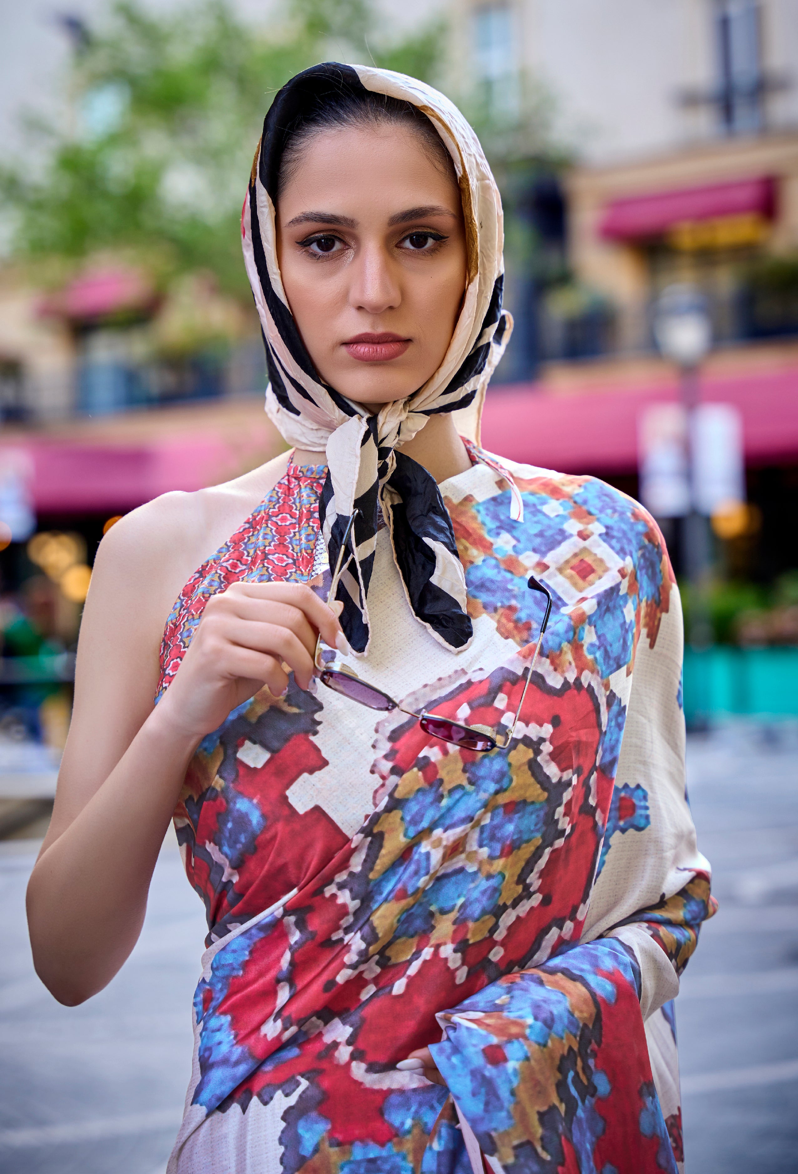 Multicolor Silk Crepe Saree With Digital Printed Work