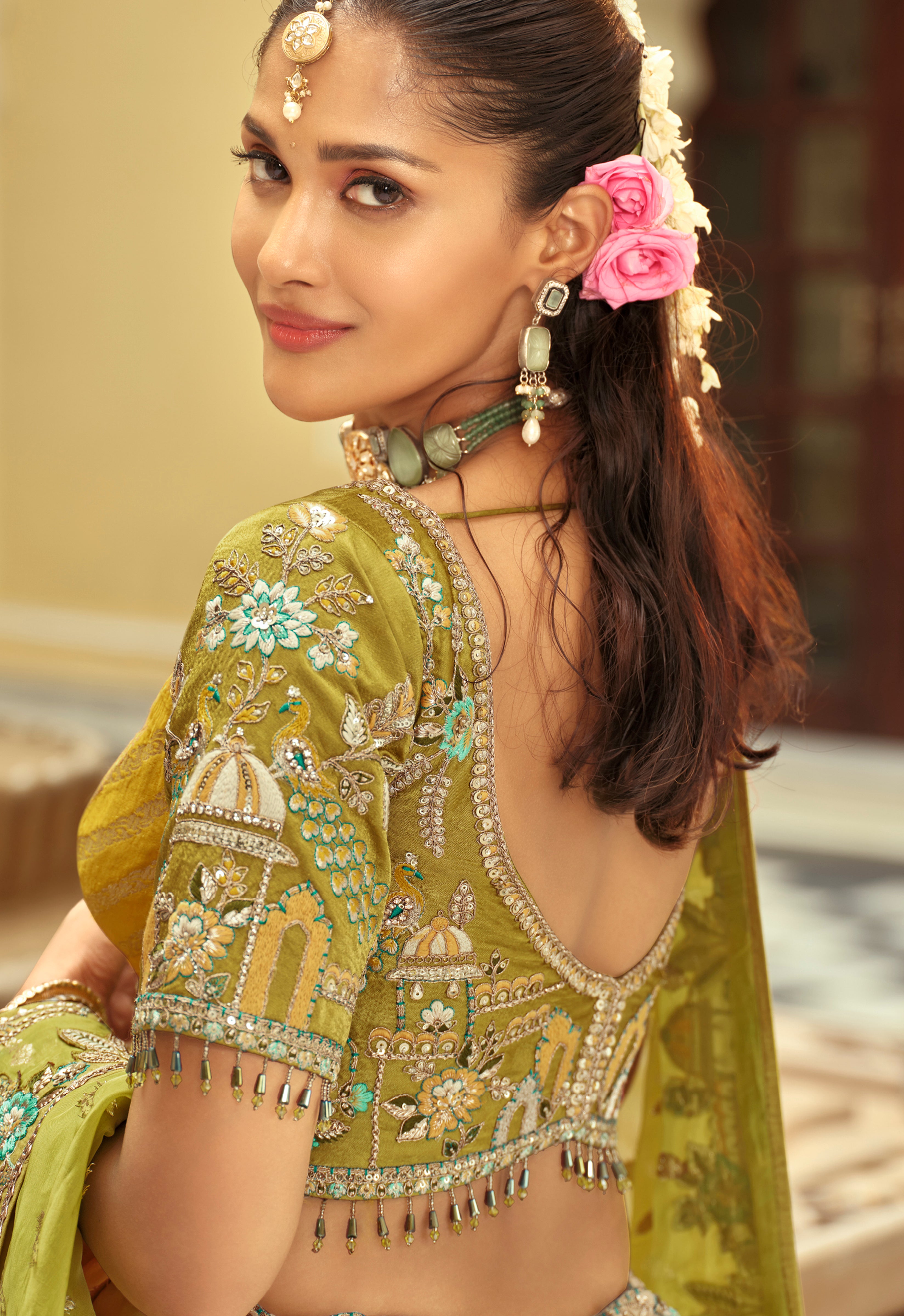 Multicolor Silk Readymade Lehenga Choli With Heavy Thread Embroidery, Sequence, Border Weaving, Art Mirror and Cut Work