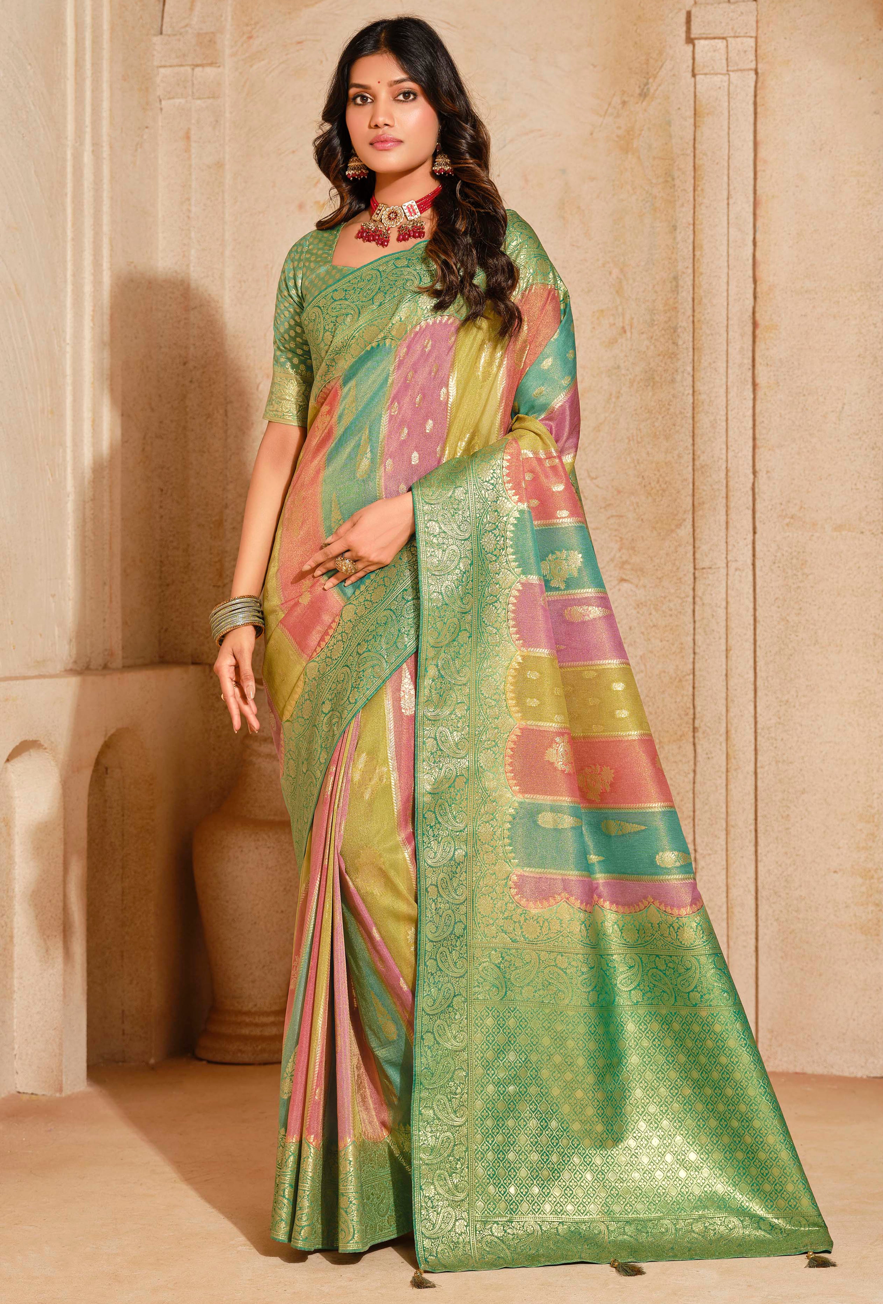 Multicolor Silk Saree With Jacquard Woven Work