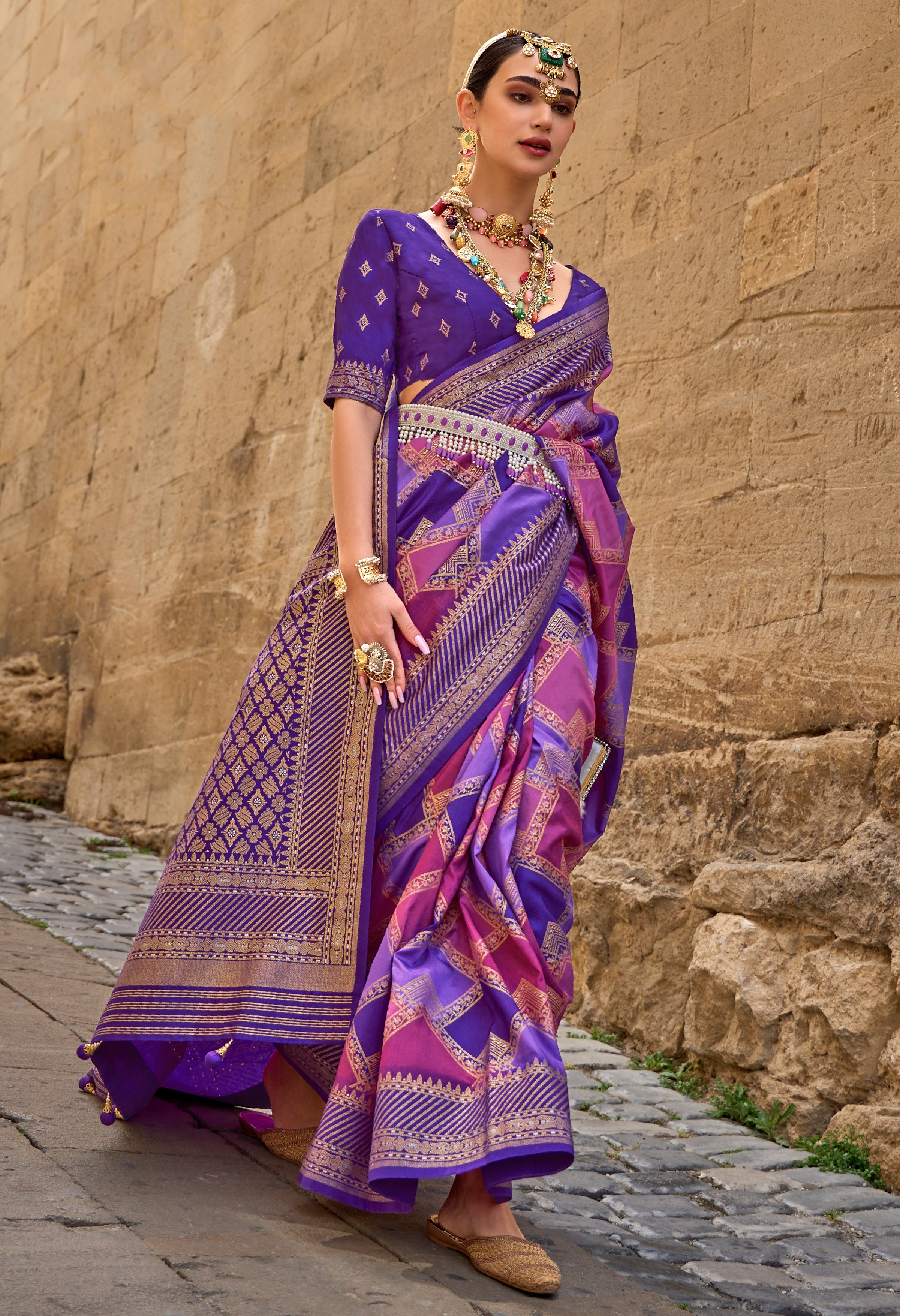 Multicolor Superior Silk Saree With Jacquard Woven