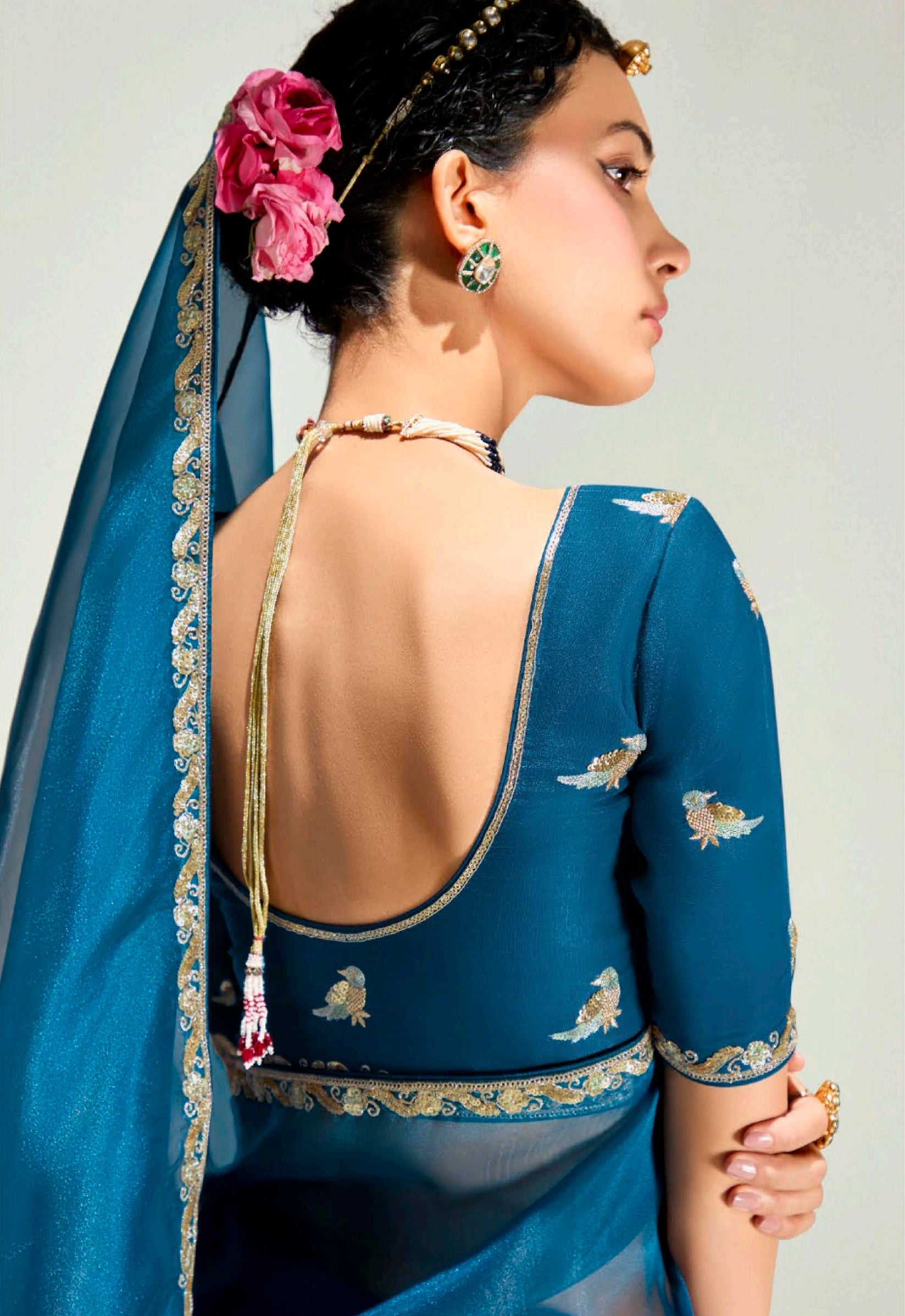 Multicolor Tissue Saree with Embroidered Blouse