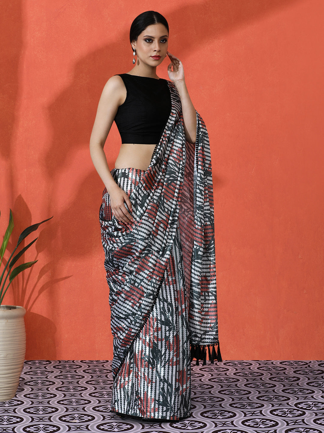 Multy Chinon Saree With Beautiful Digital Print For Ceremonial Wear