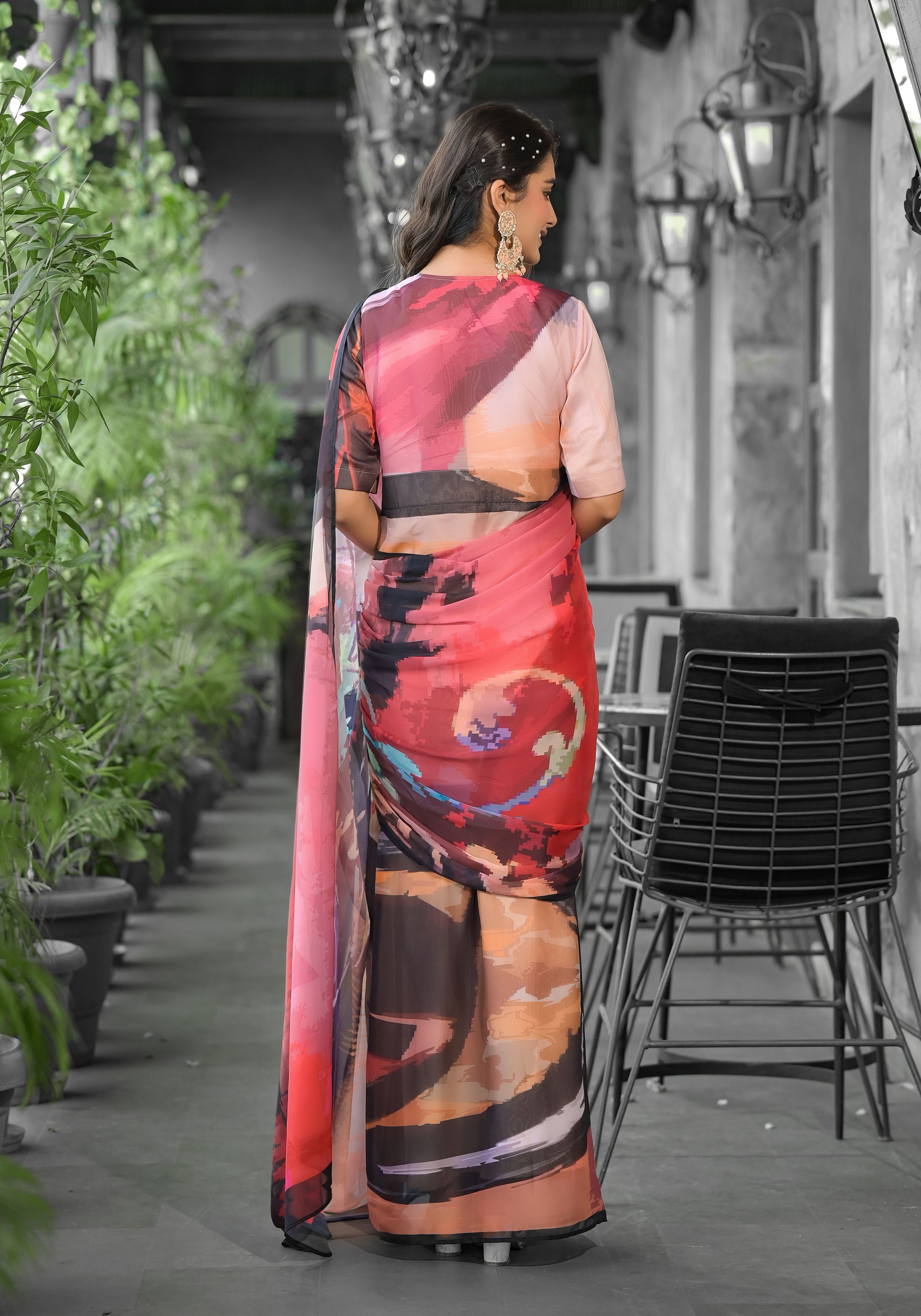 Multy Imported Georgette Designer Digital Printed Ready To Wear Gown Style Saree
